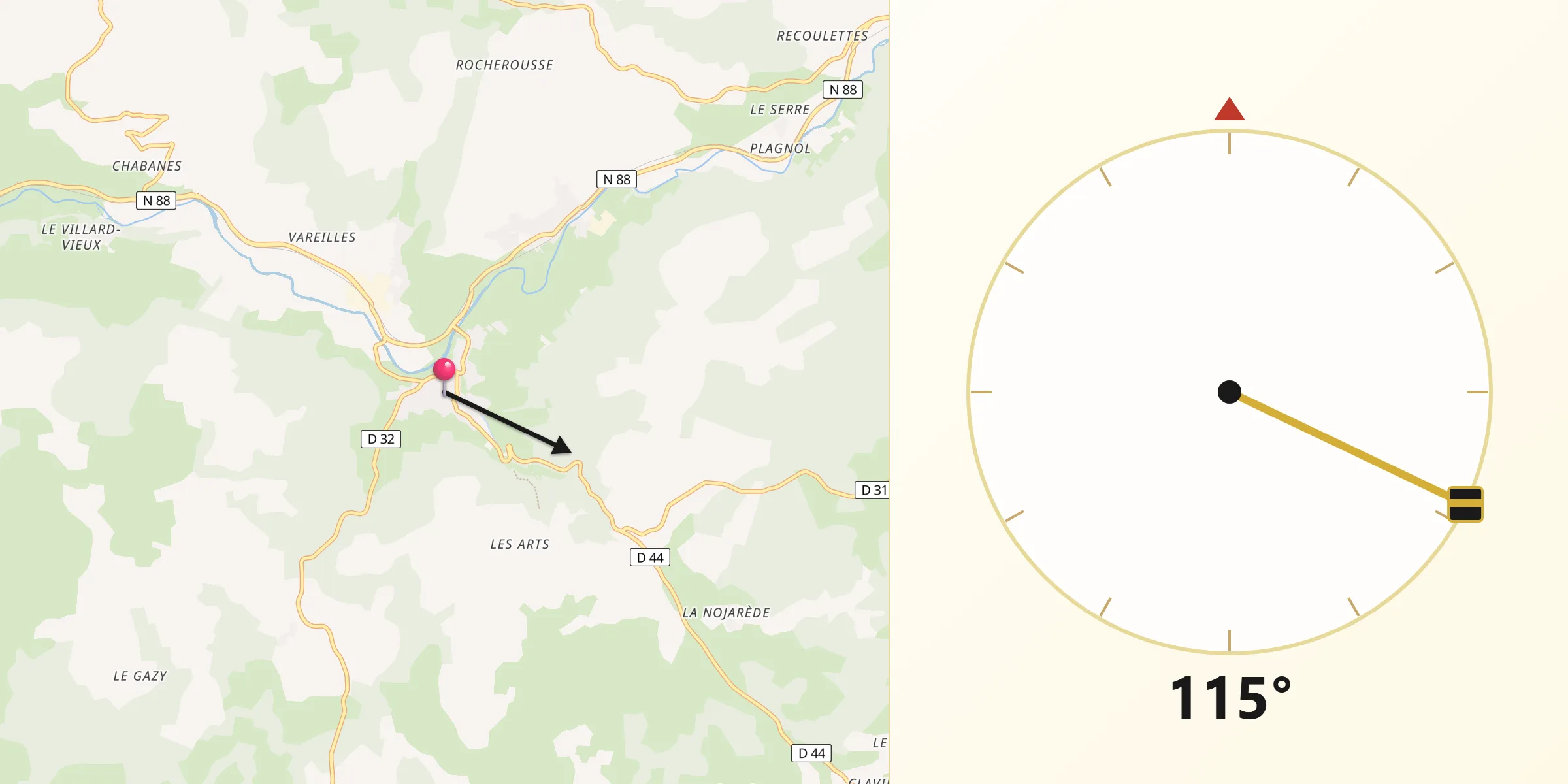 Direction vers la Qibla depuis Chanac