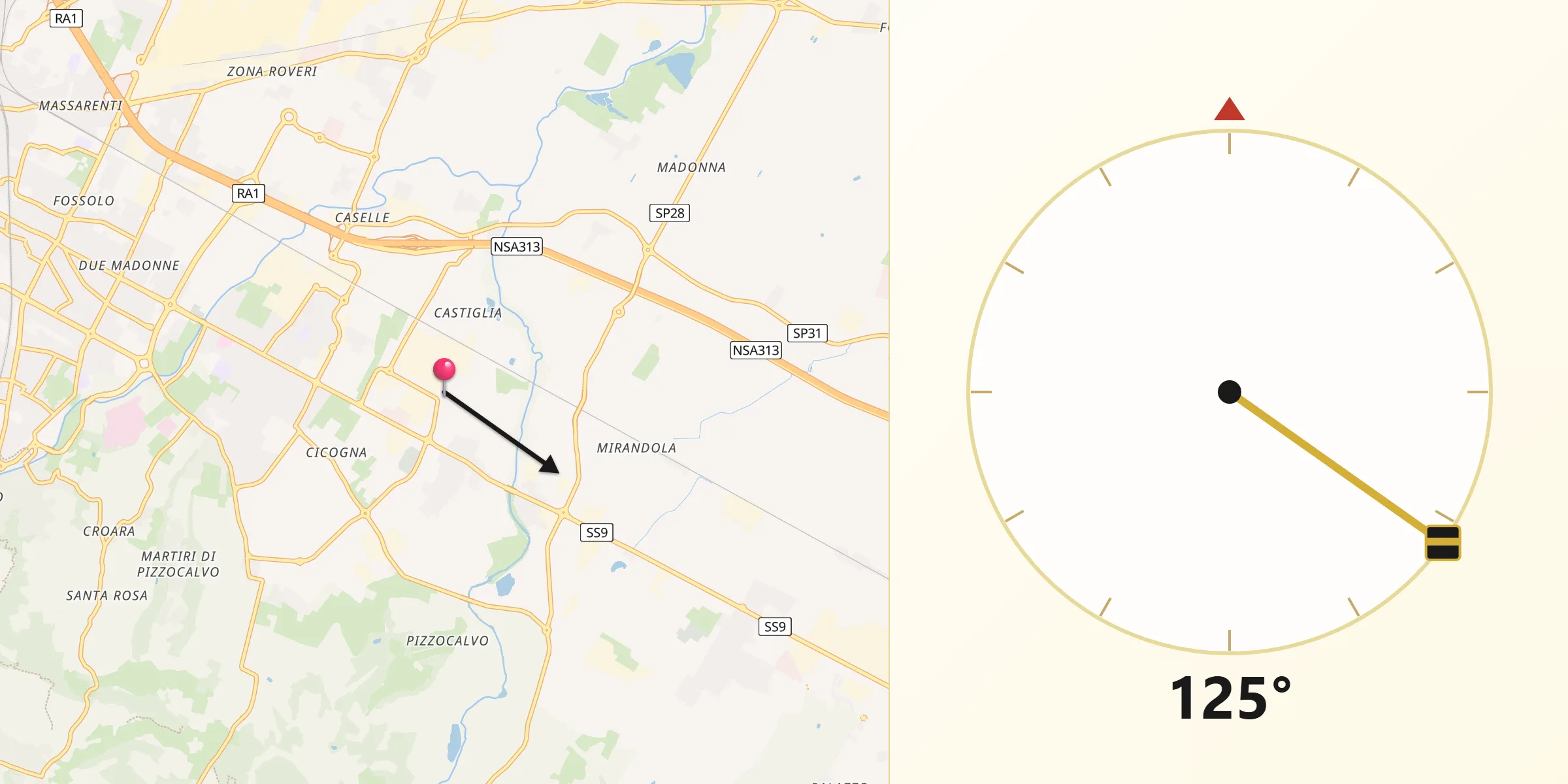 Direction vers la Qibla depuis Bologne