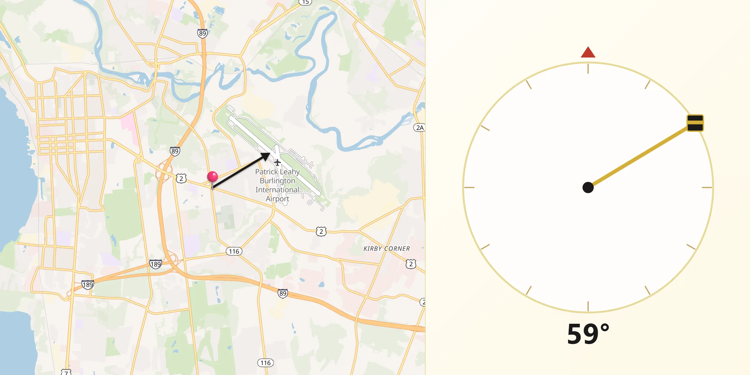 Qibla Direction from South Burlington
