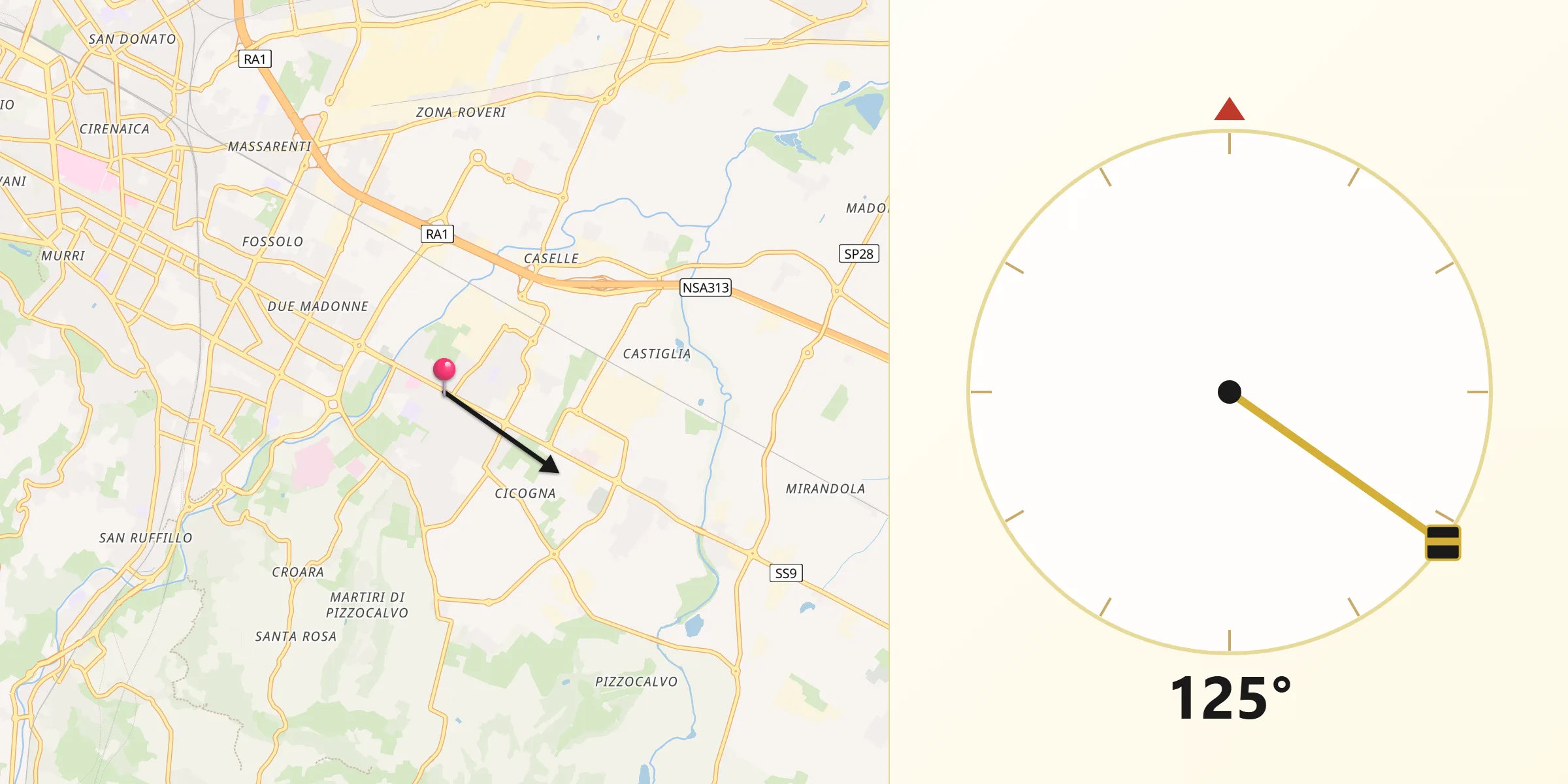 Direzione della Qibla da San Lazzaro di Savena