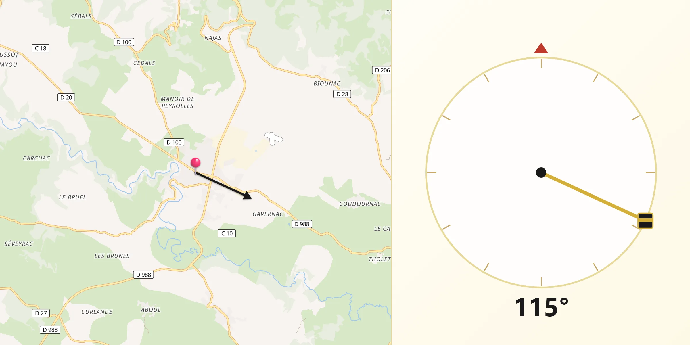Direction vers la Qibla depuis Bozouls