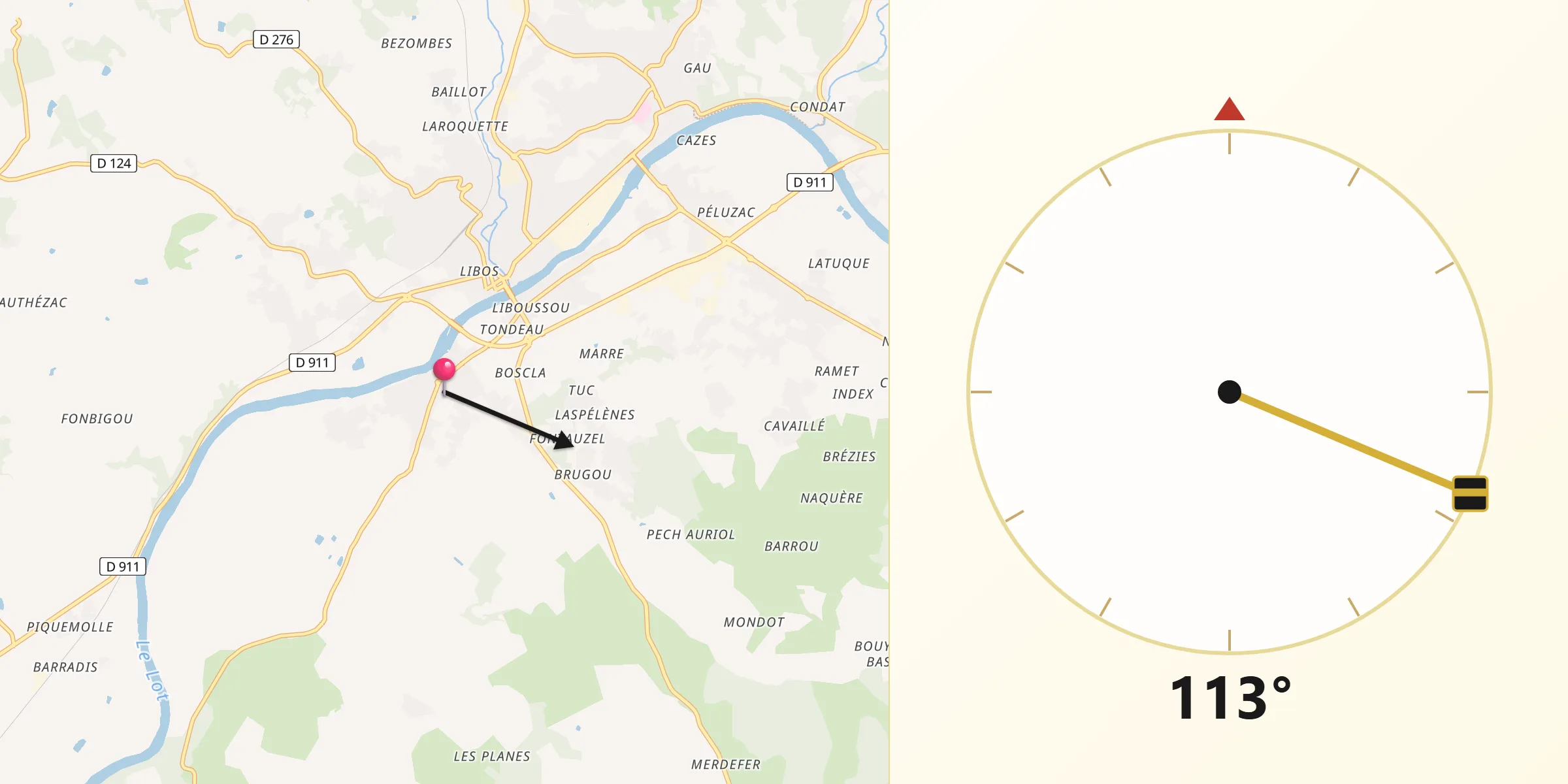Direction vers la Qibla depuis Saint-Vite