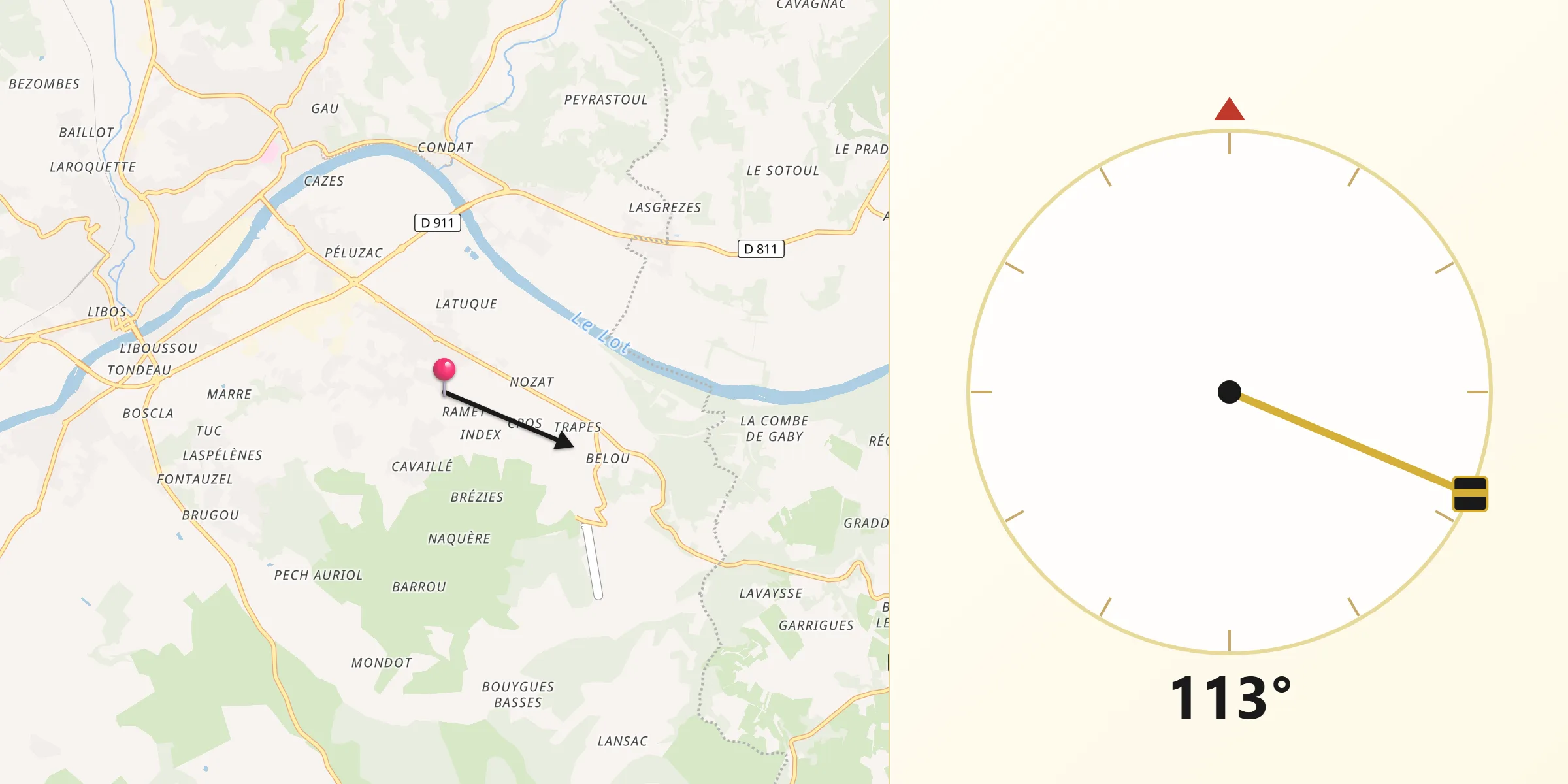Direction vers la Qibla depuis Montayral