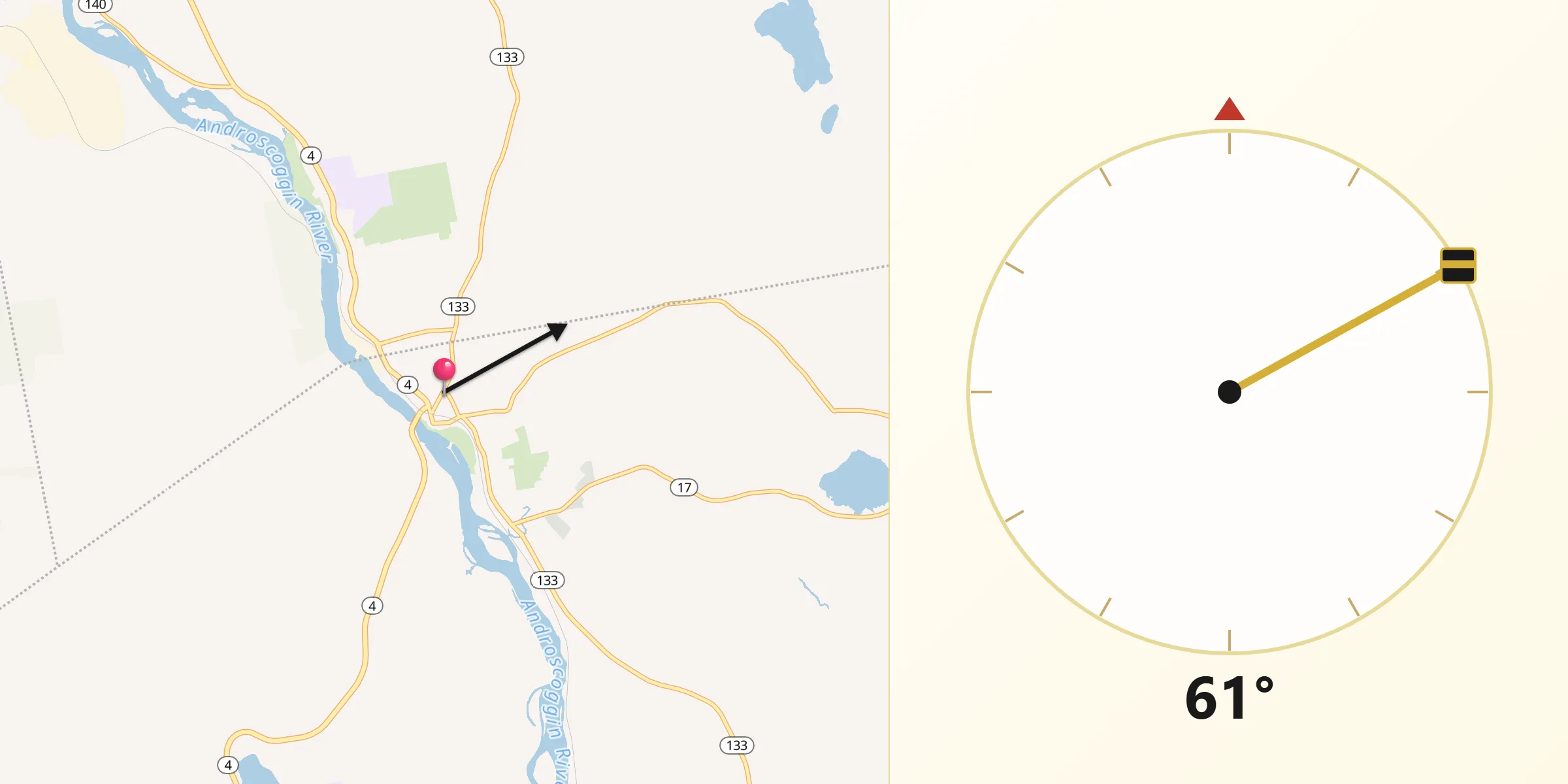 Qibla Direction from Livermore Falls