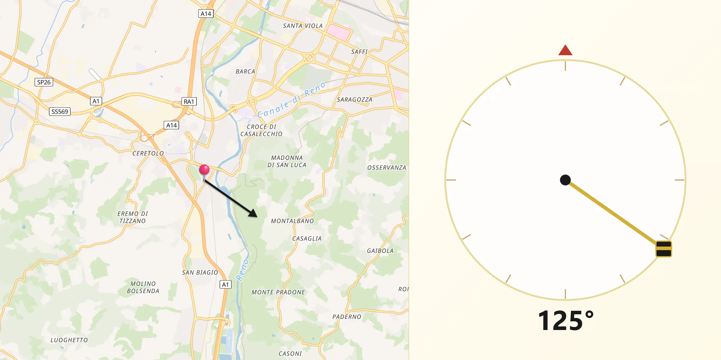 Direzione della Qibla da Casalecchio di Reno