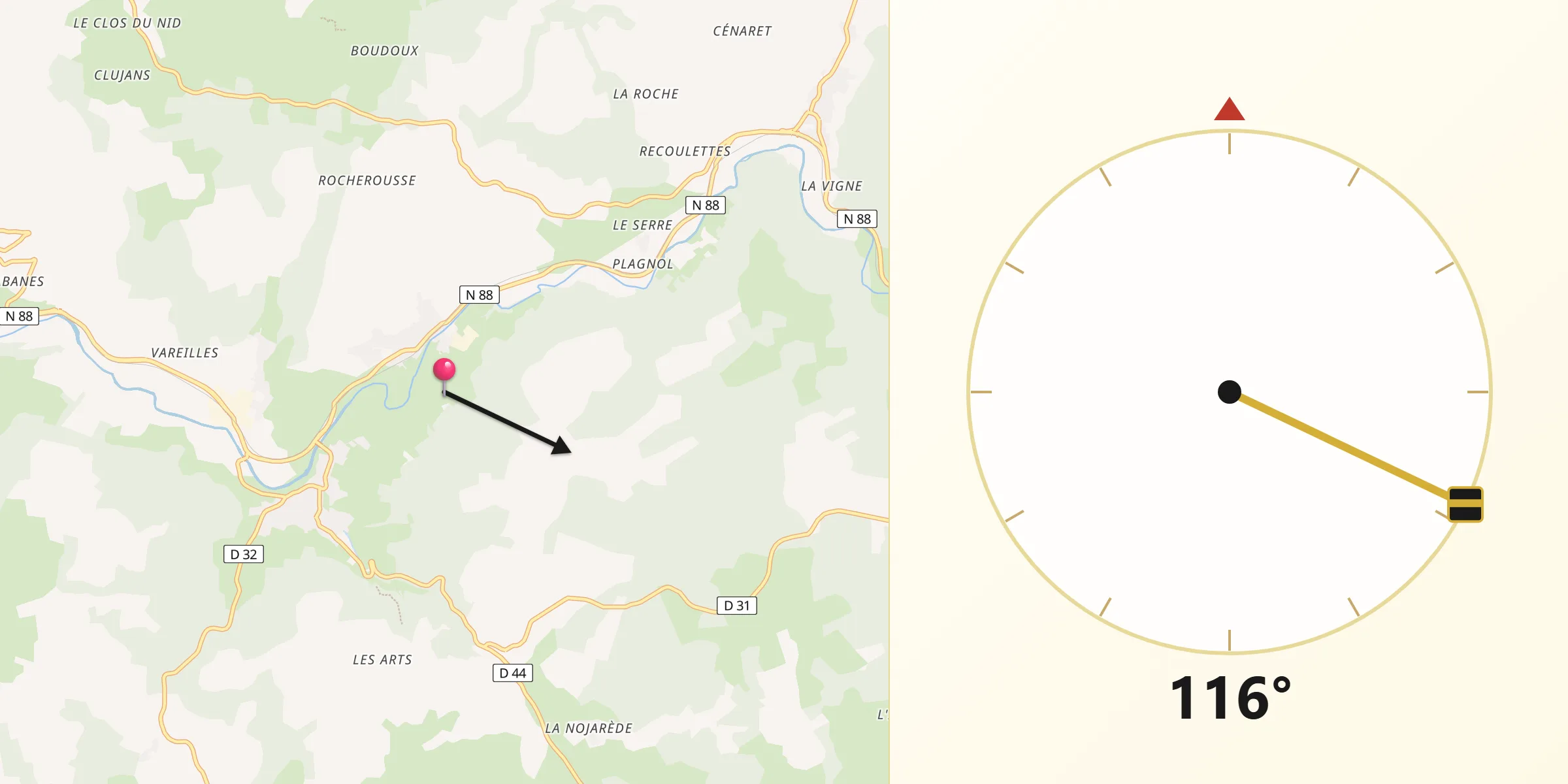 Direction vers la Qibla depuis Balsièges