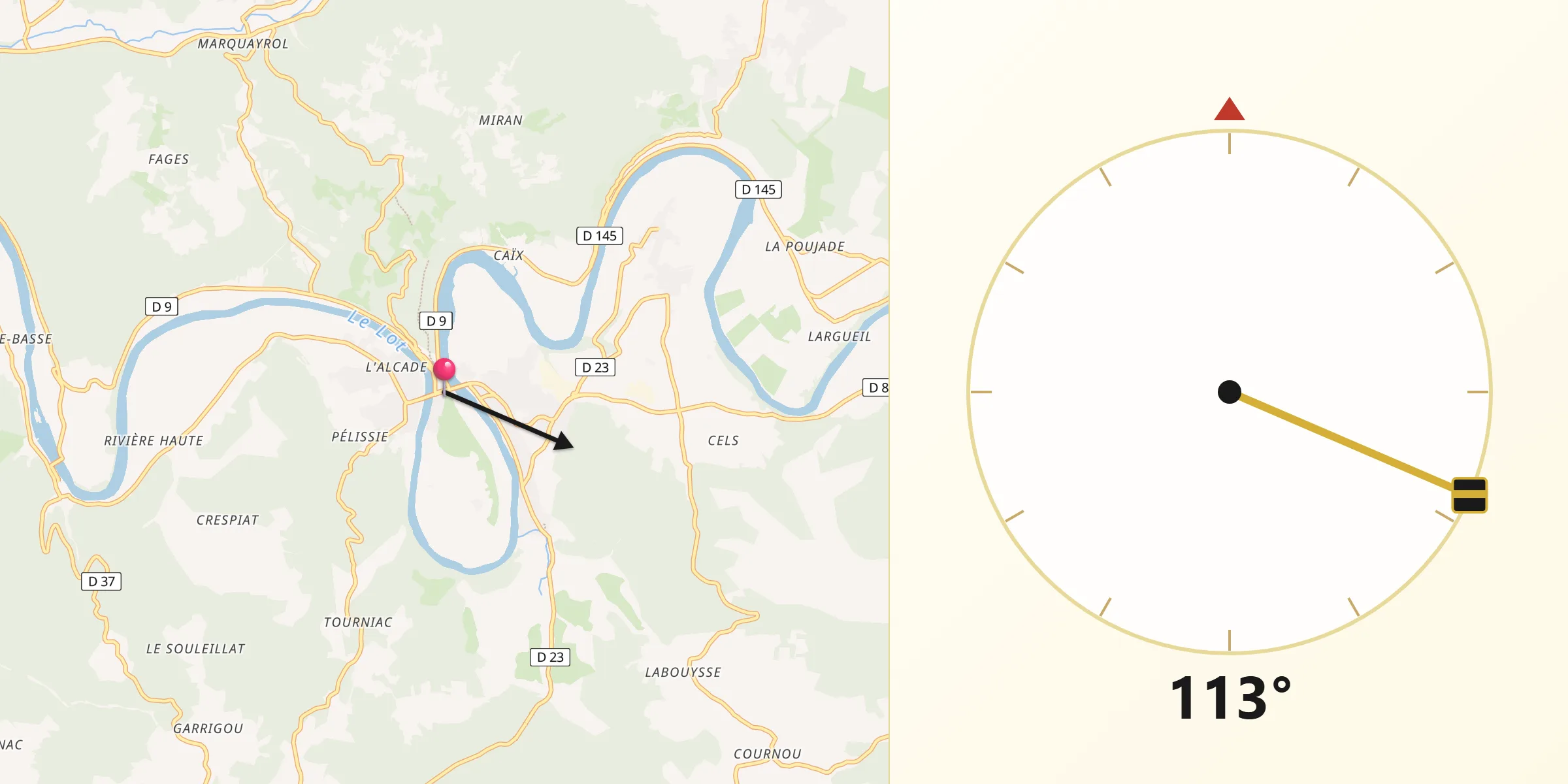 Direction vers la Qibla depuis Luzech