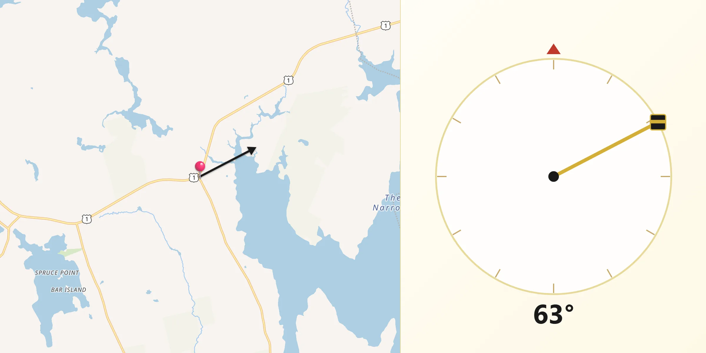 Qibla Direction from Gouldsboro