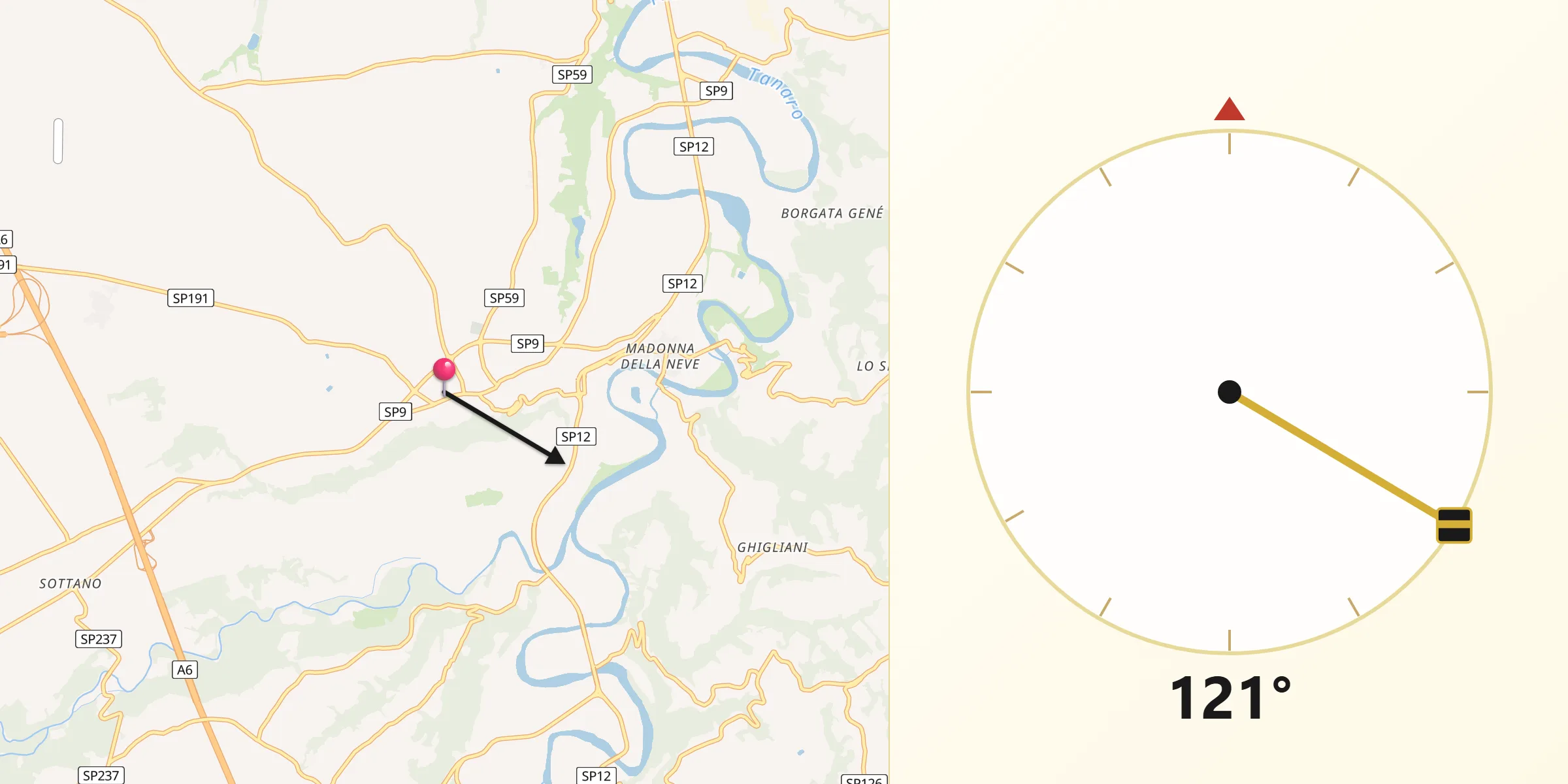 Direzione della Qibla da Carrù