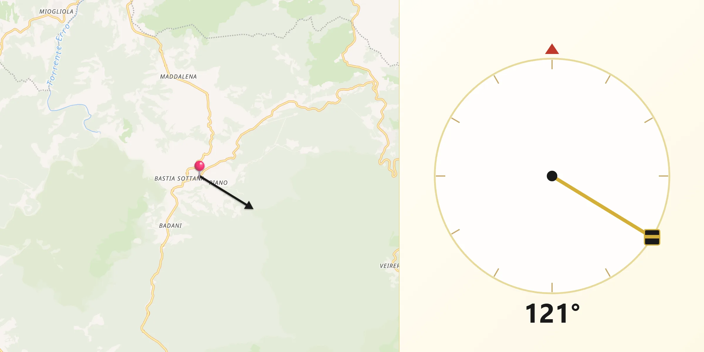 Direzione della Qibla da Sassello