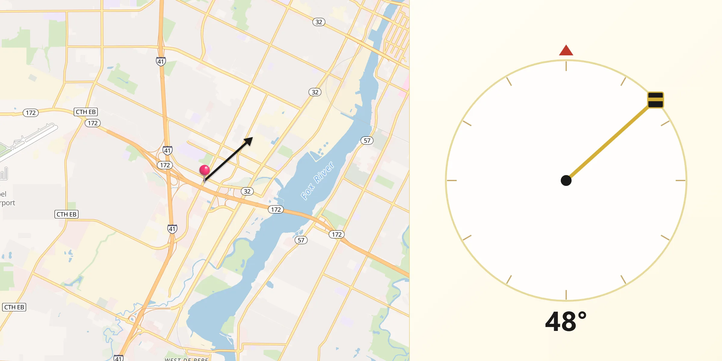 Qibla Direction from Ashwaubenon
