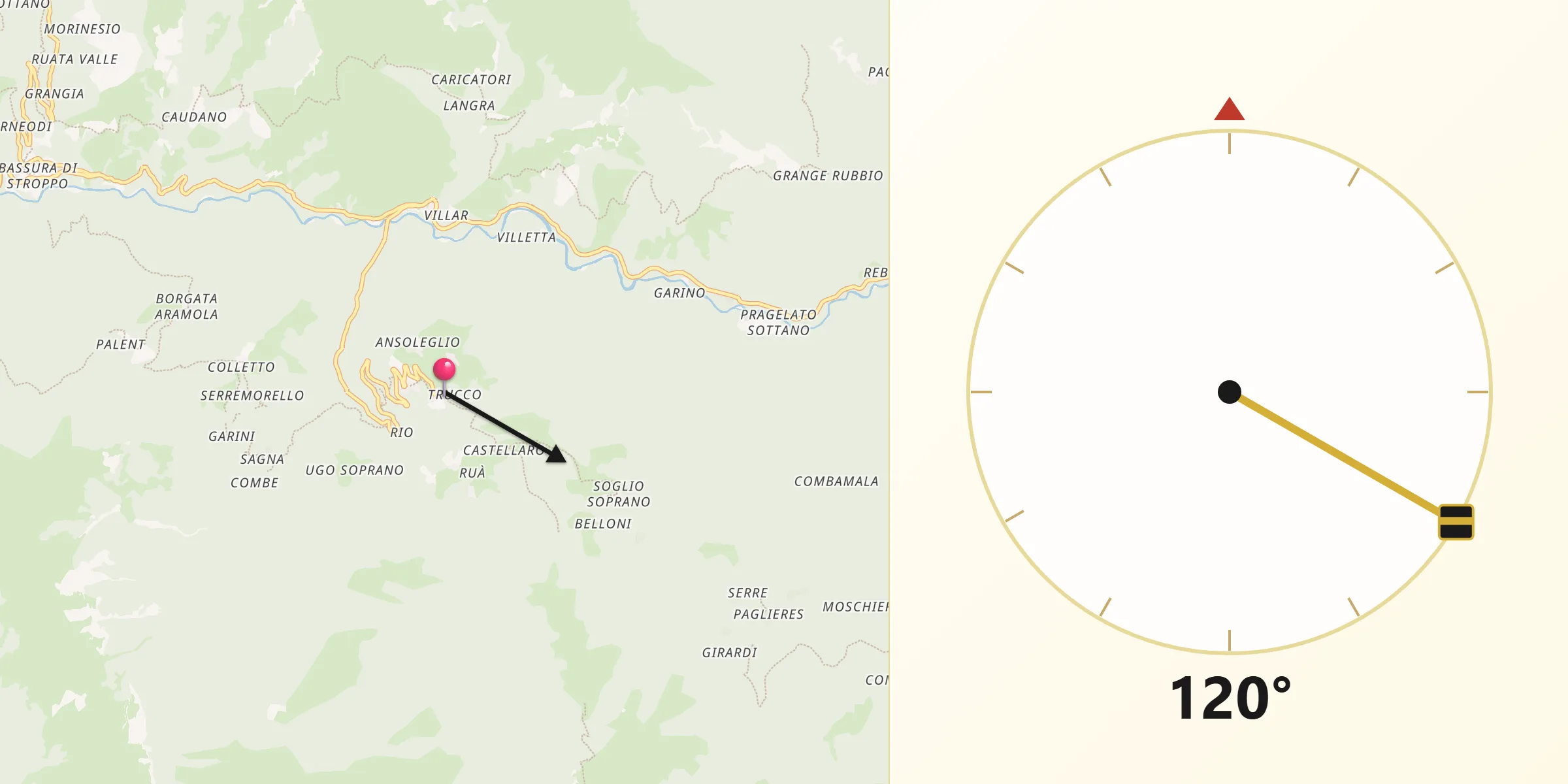 Direzione della Qibla da Chiesa di Macra