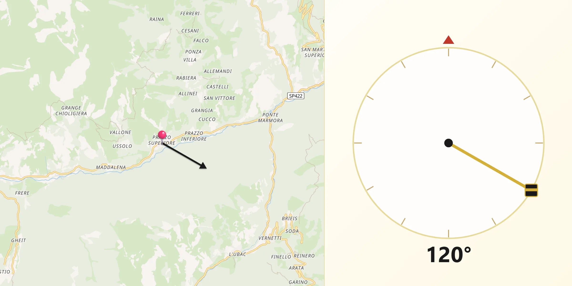 Direzione della Qibla da Prazzo Superiore
