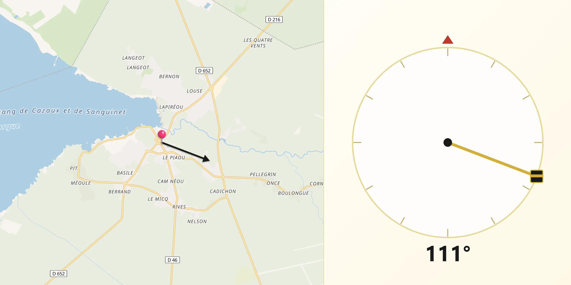 Direction vers la Qibla depuis Sanguinet