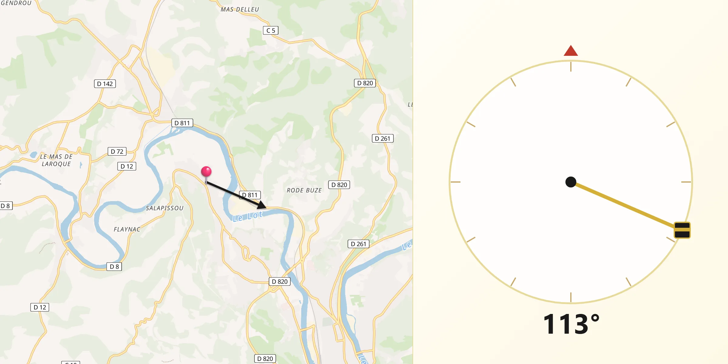 Direction vers la Qibla depuis Pradines