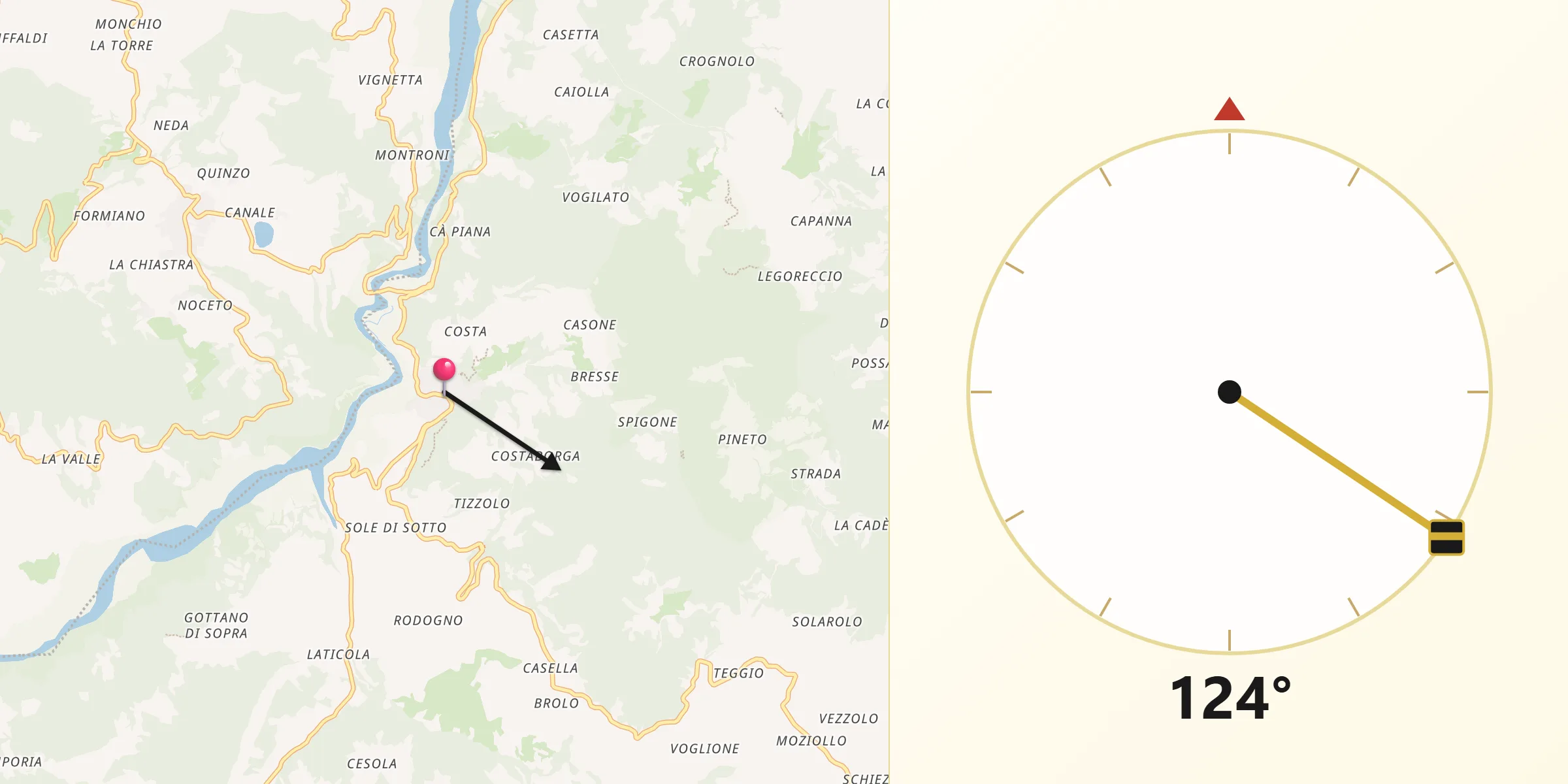 Direzione della Qibla da Vetto