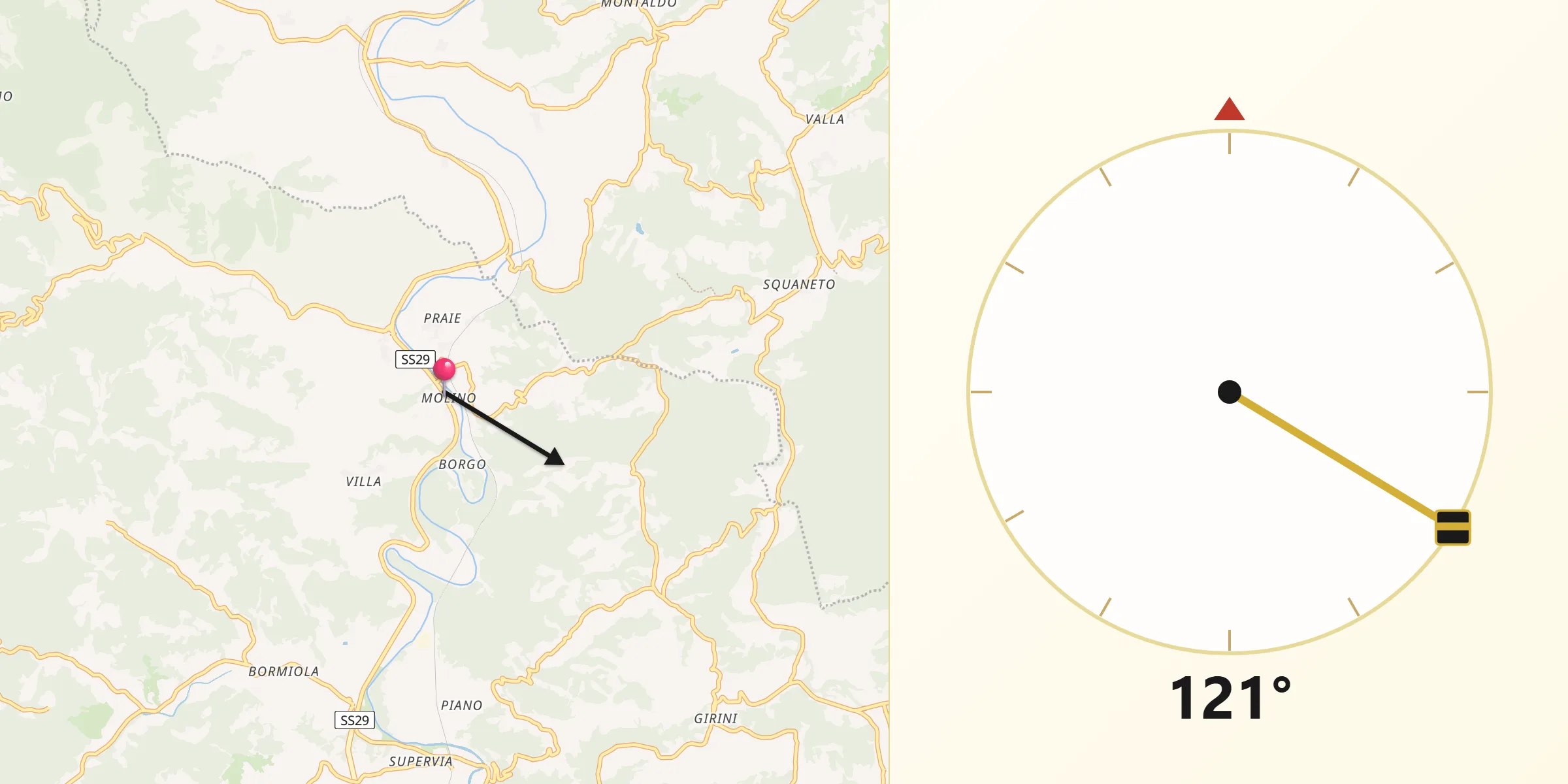 Direzione della Qibla da Piana Crixia