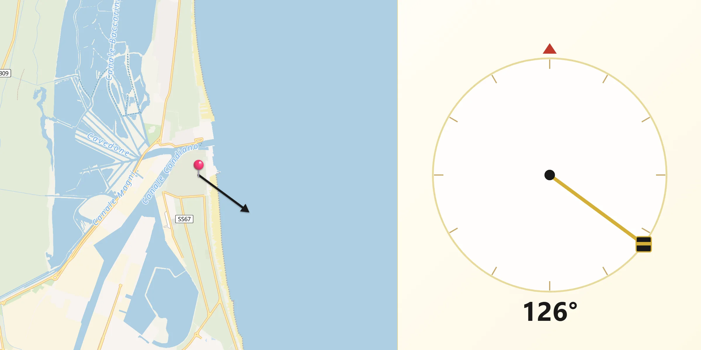 Direzione della Qibla da Marina di Ravenna