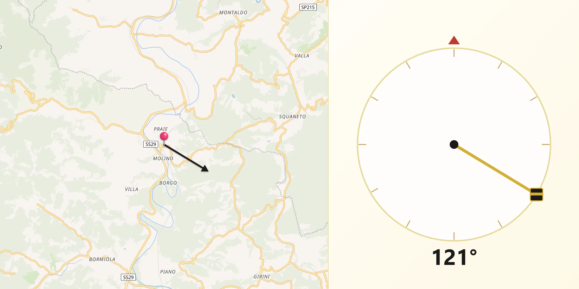 Direzione della Qibla da Molino-Pera