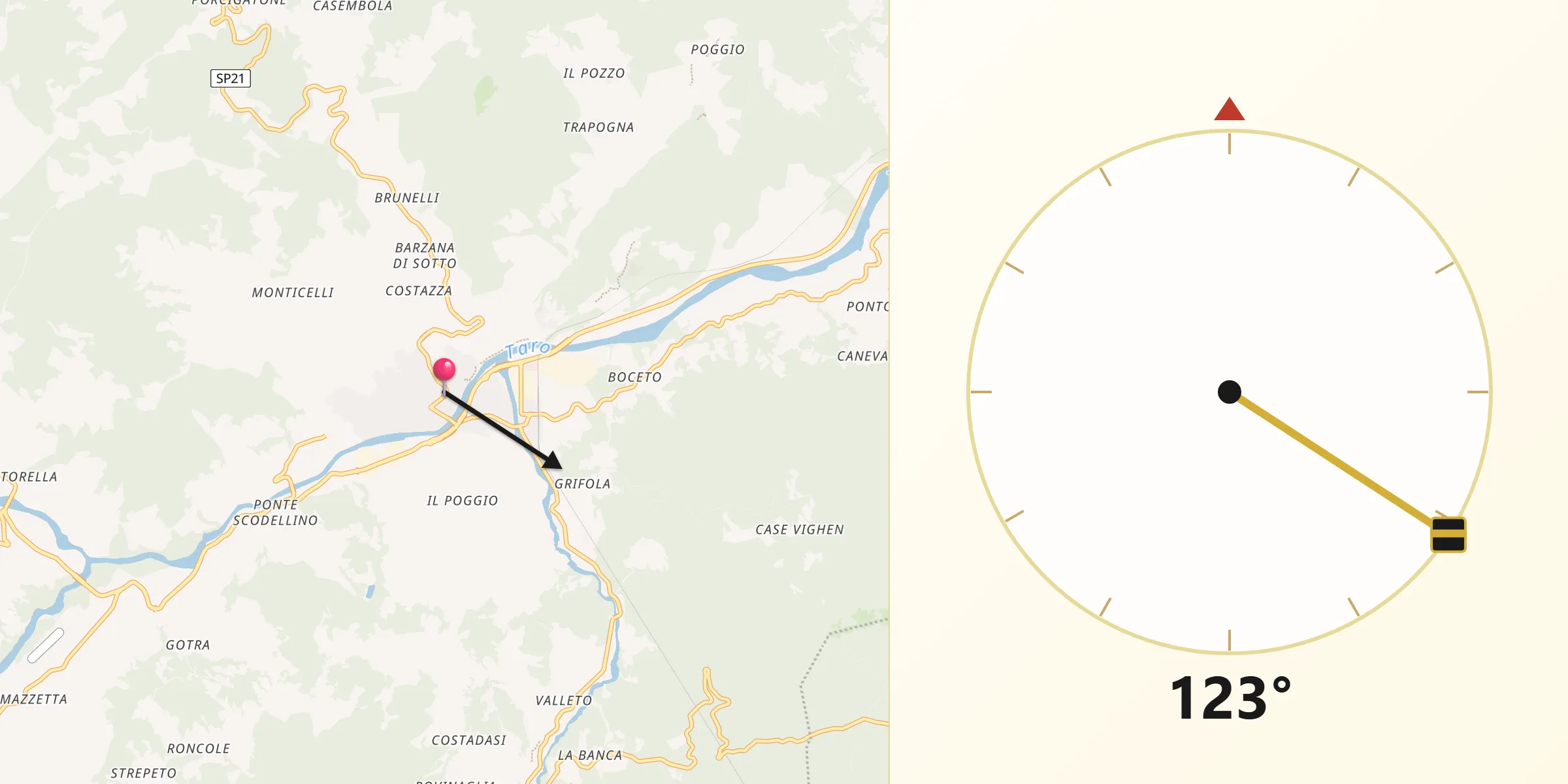 Direzione della Qibla da Borgo Val di Taro