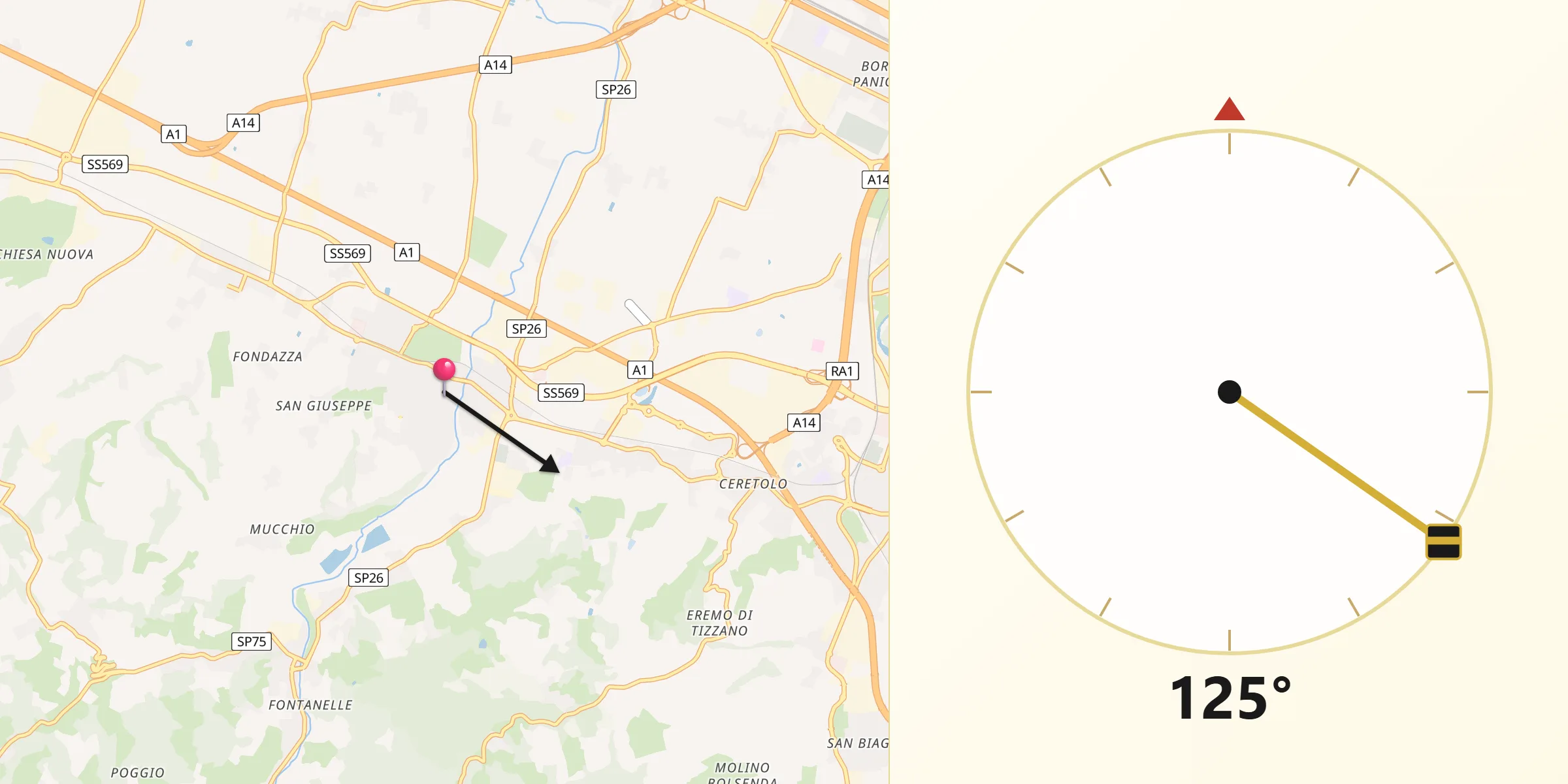 Direzione della Qibla da Zola Predosa
