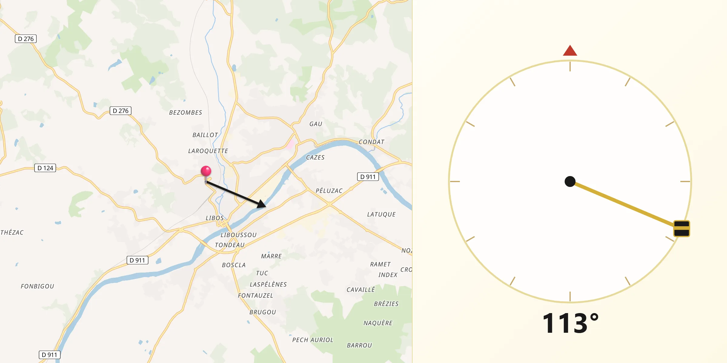 Direction vers la Qibla depuis Monsempron-Libos