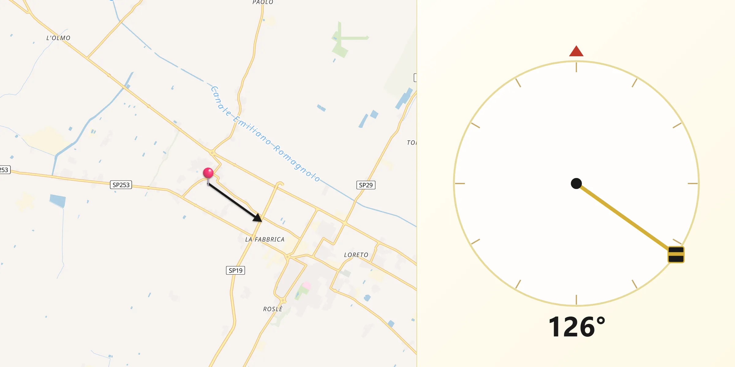 Direzione della Qibla da Villa Fontana