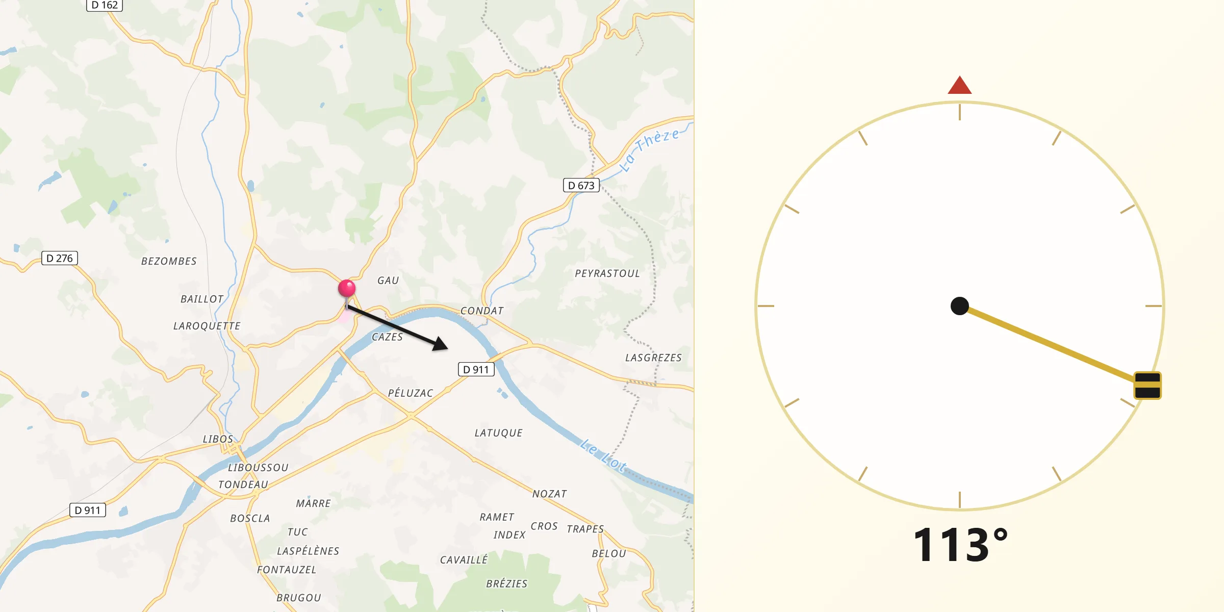 Direction vers la Qibla depuis Fumel