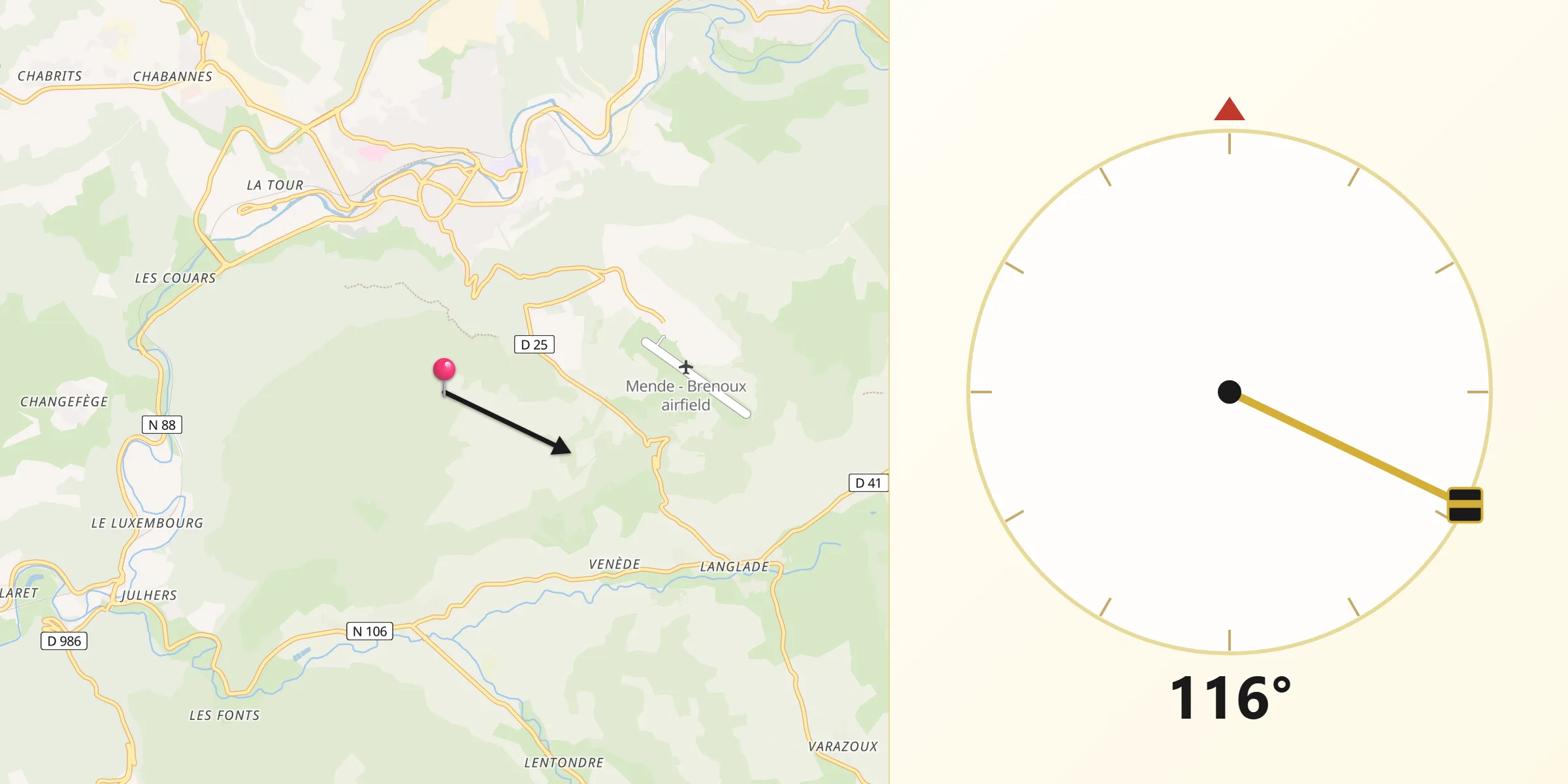 Direction vers la Qibla depuis Département de la Lozère