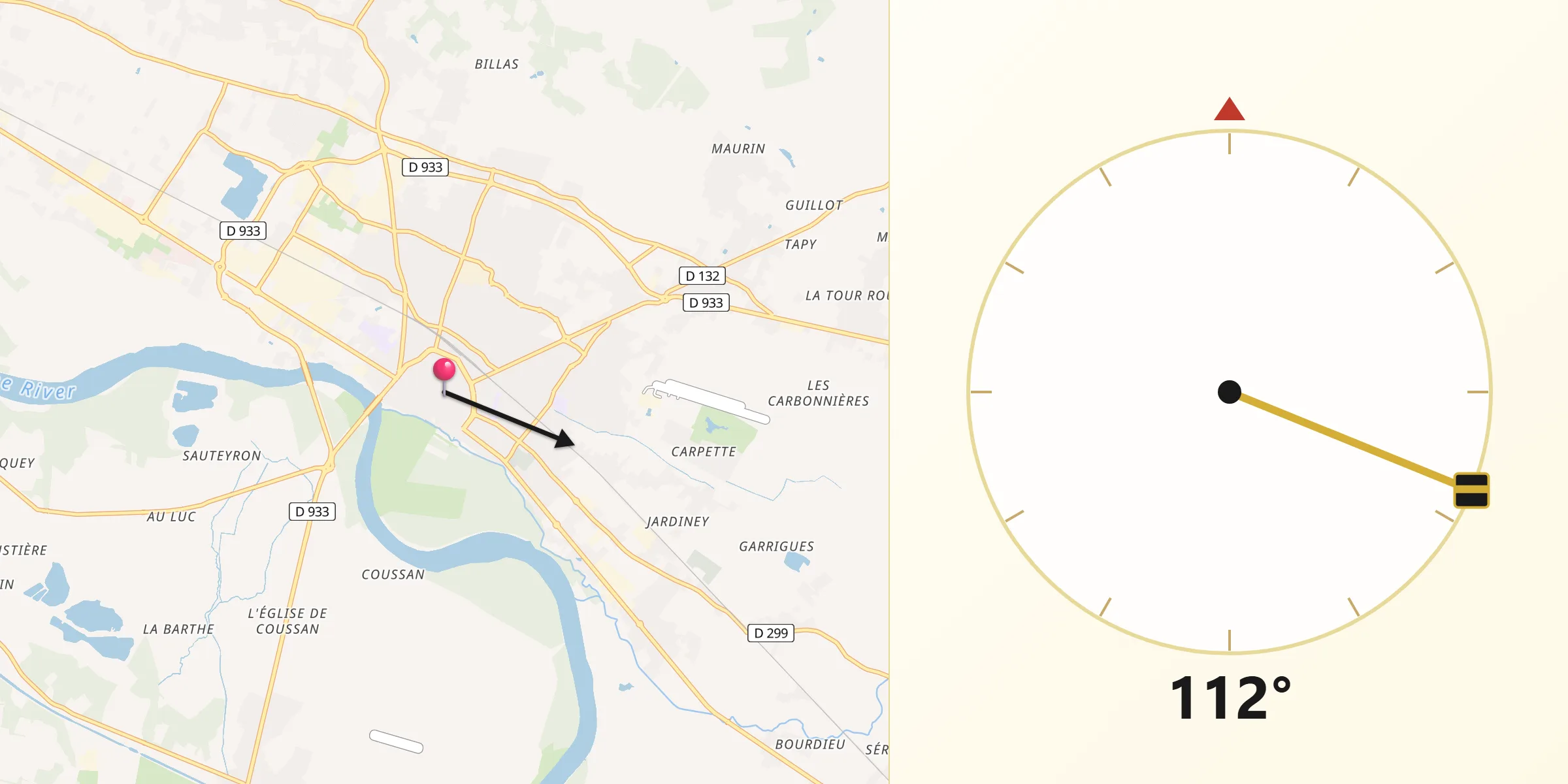 Direction vers la Qibla depuis Marmande