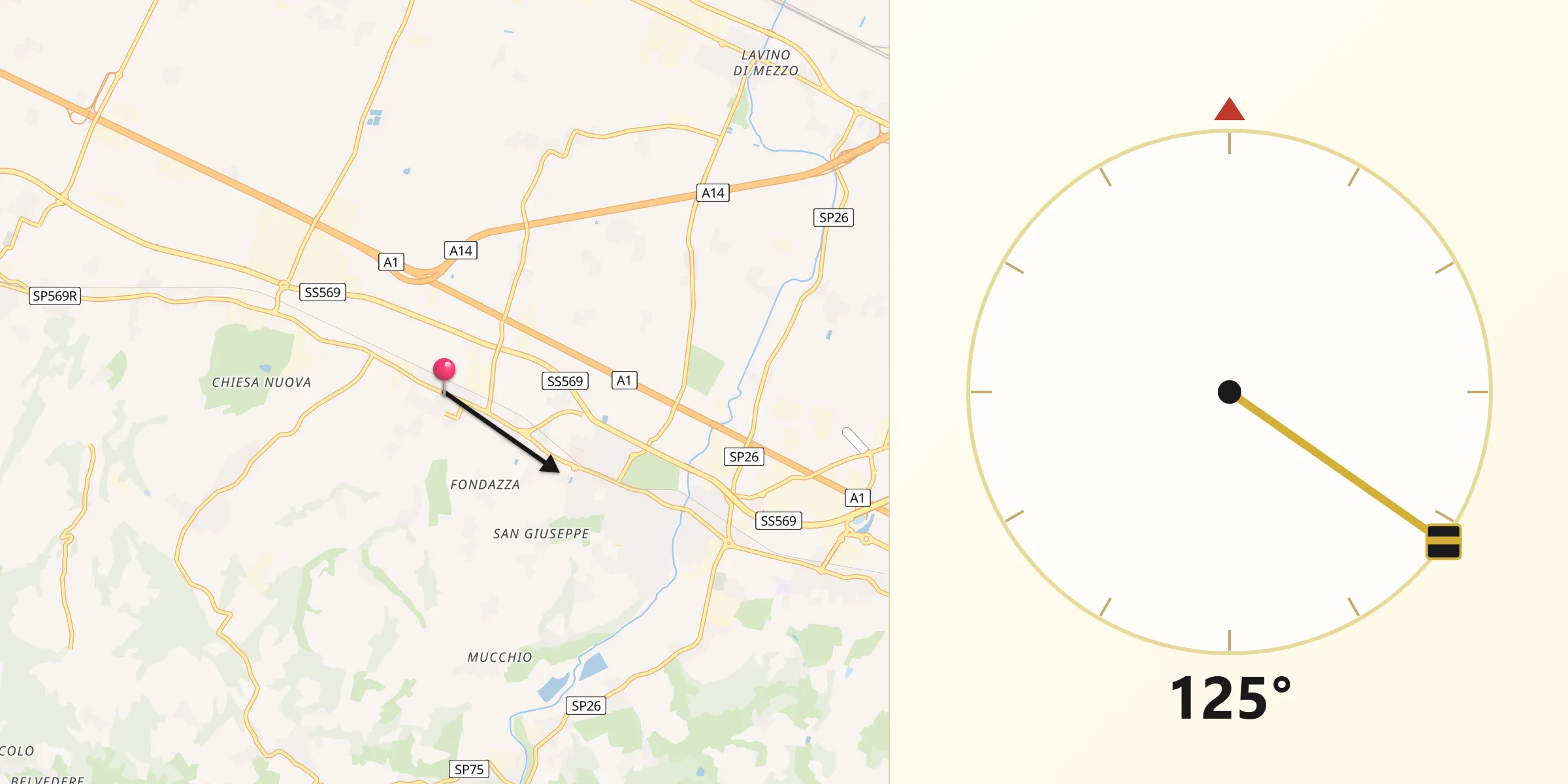 Direzione della Qibla da Ponte Ronca