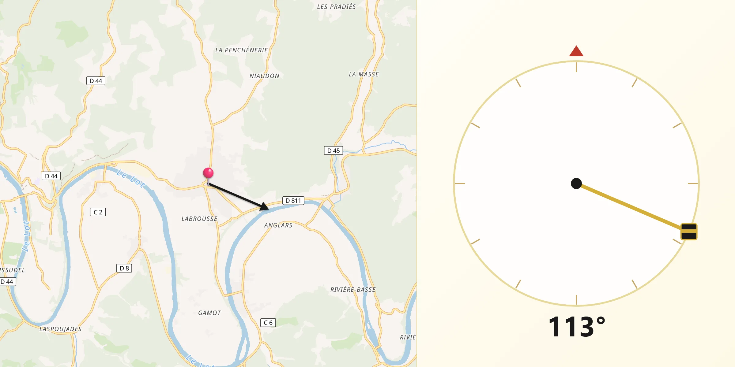Direction vers la Qibla depuis Prayssac