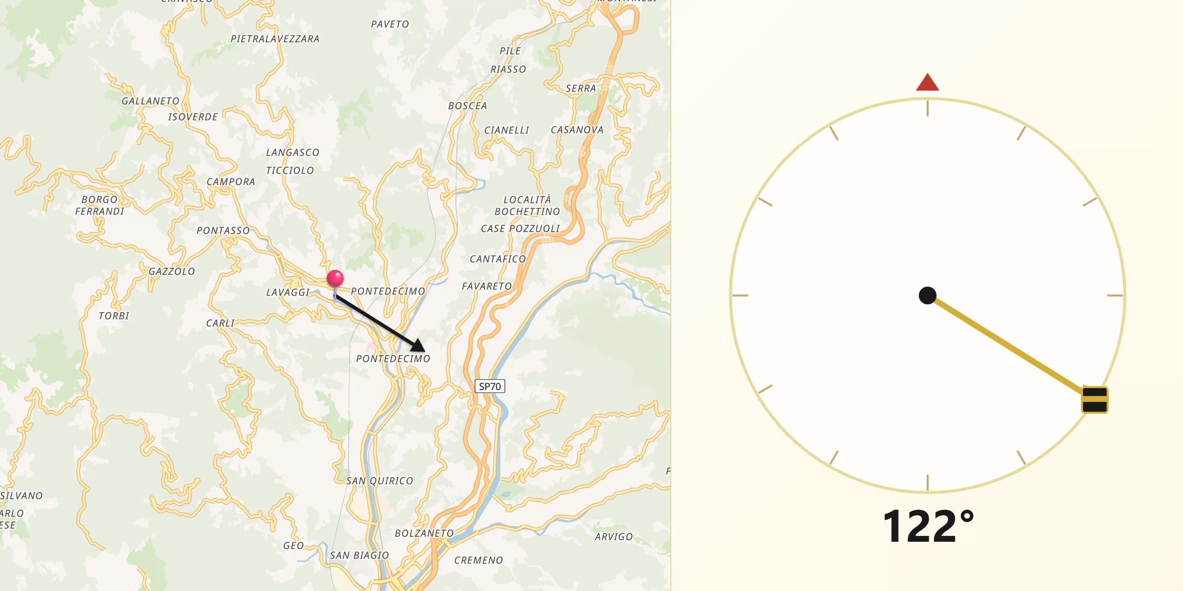 Direzione della Qibla da Ceranesi