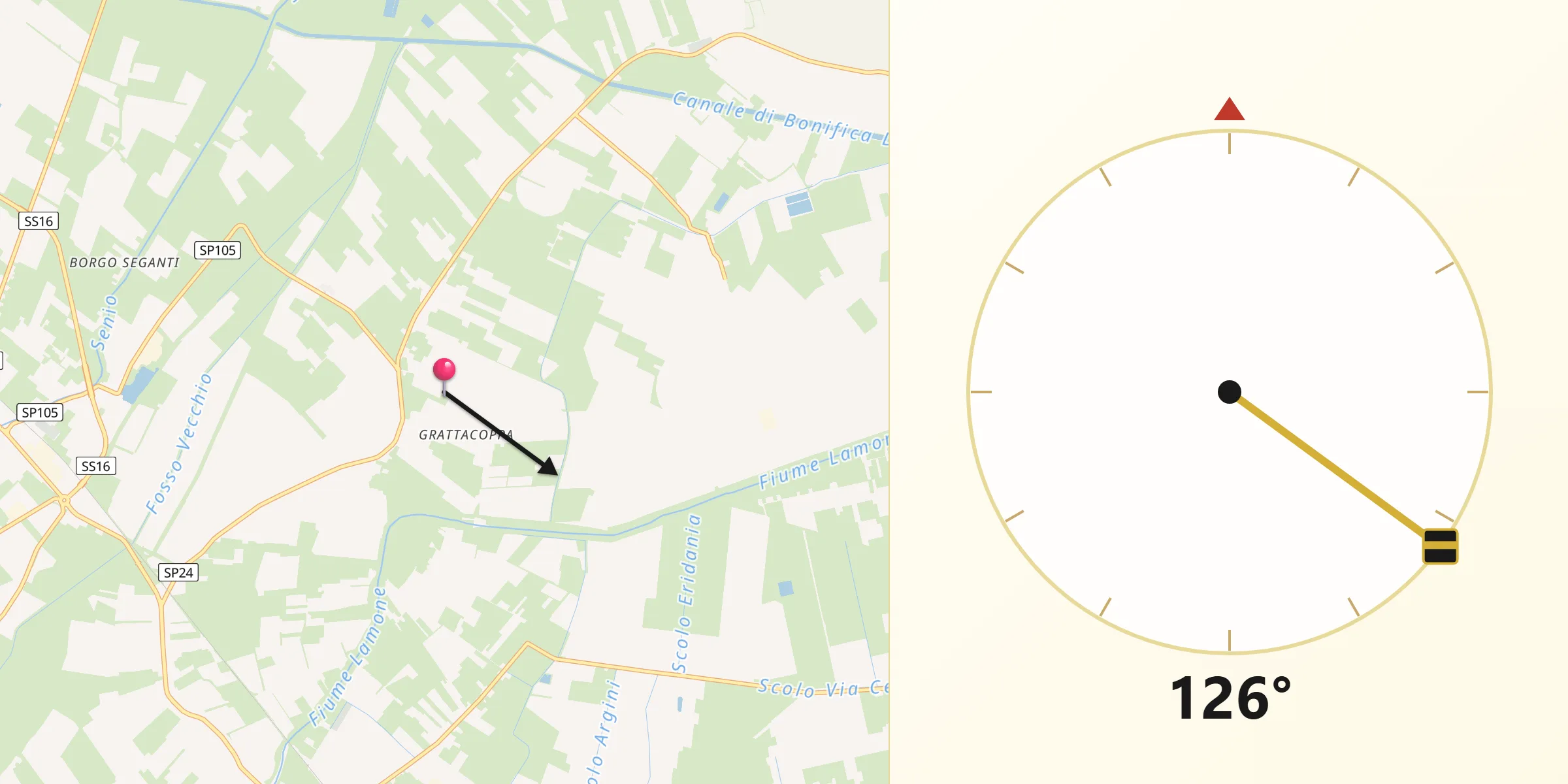 Direzione della Qibla da Savarna-Conventello