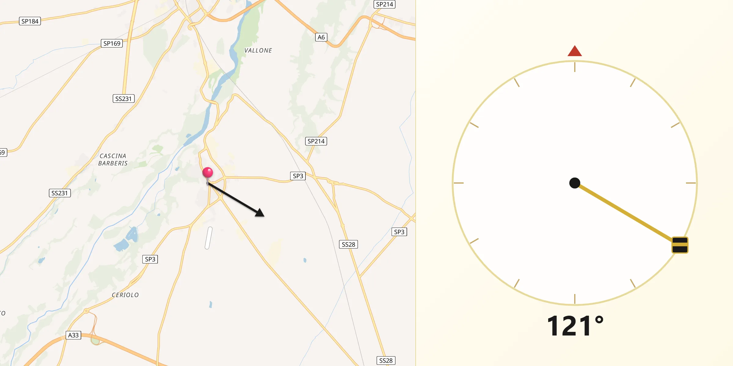 Direzione della Qibla da Sant'Albano Stura