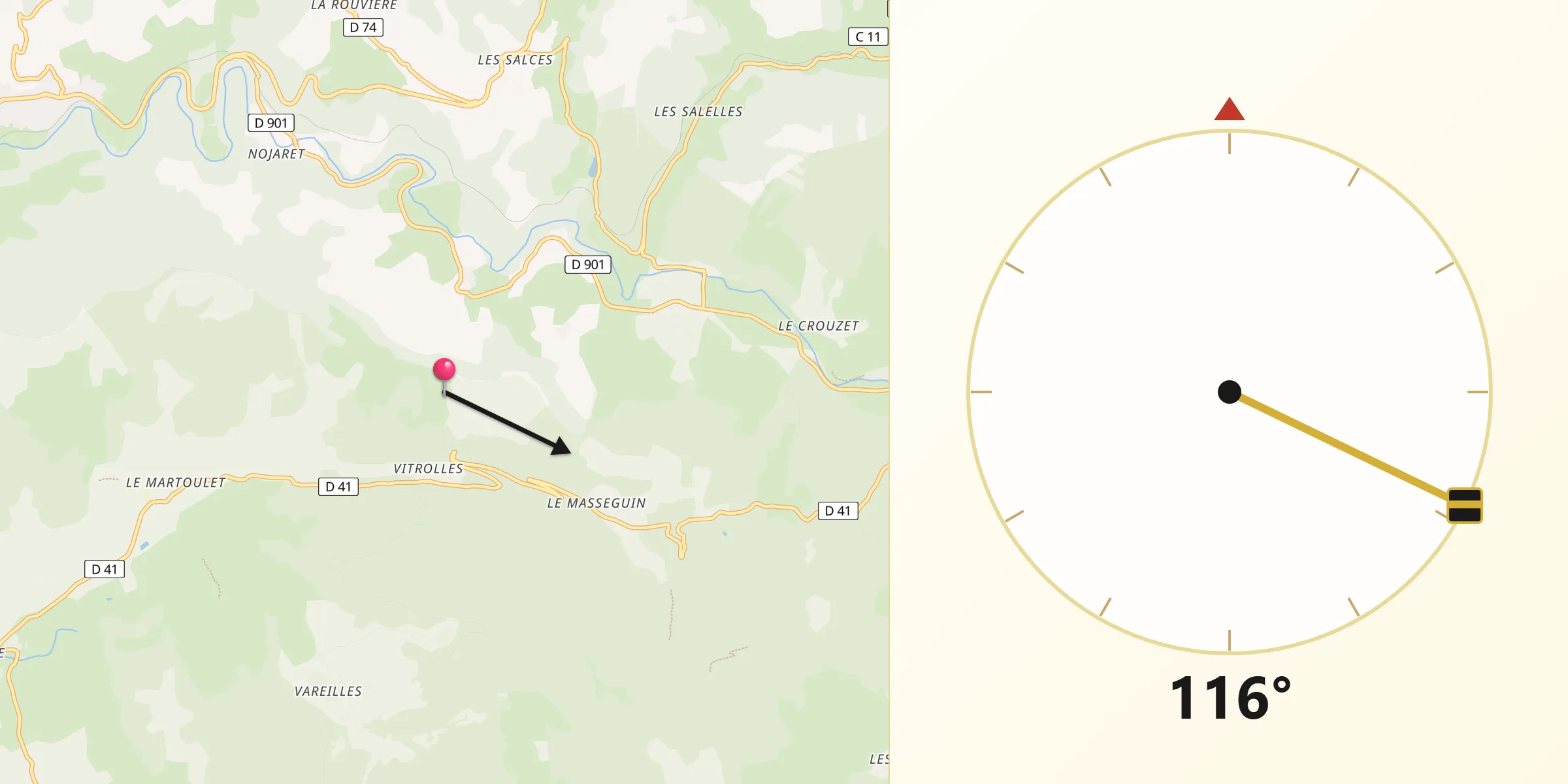 Direction vers la Qibla depuis Chadenet