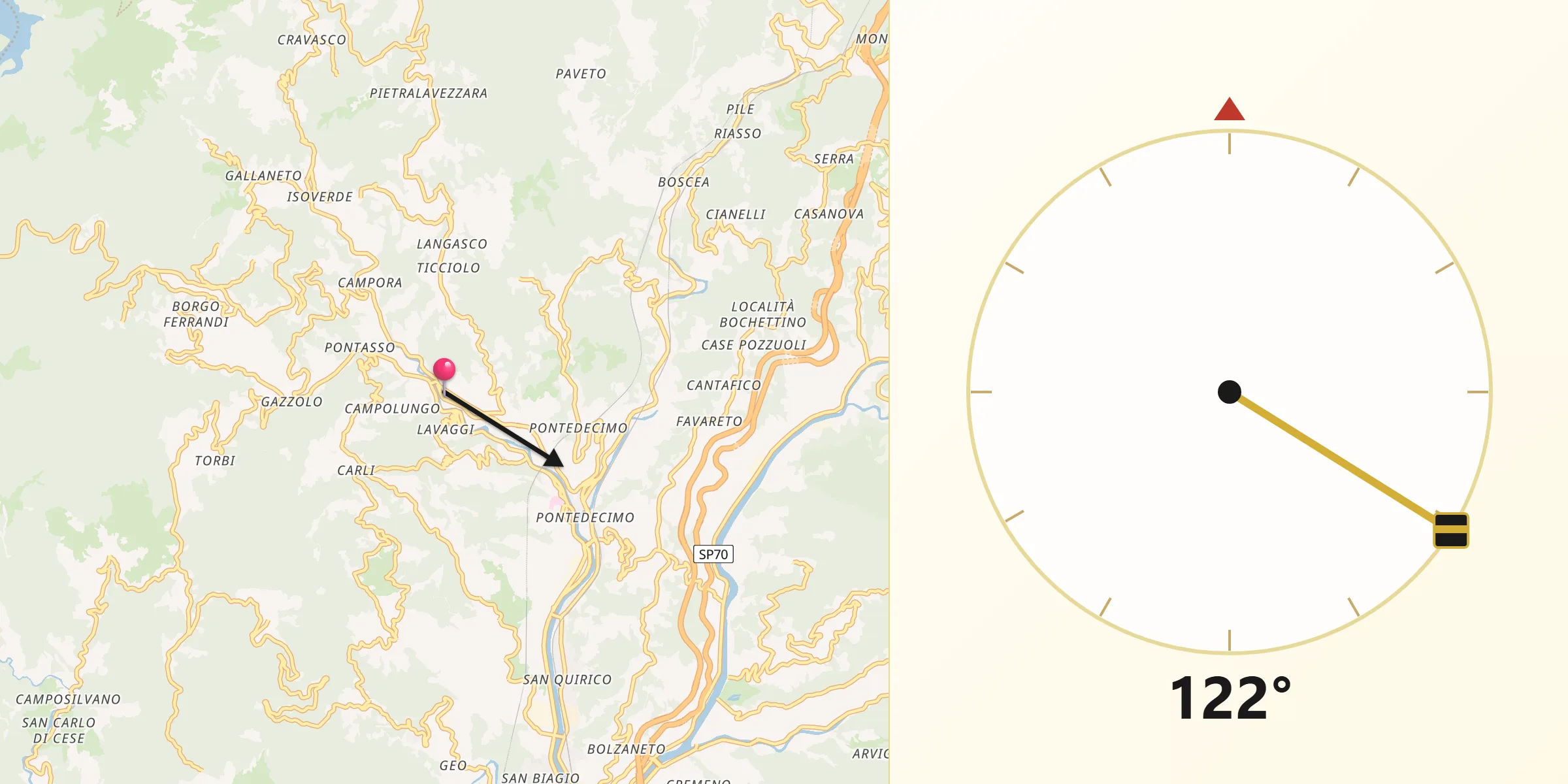 Direzione della Qibla da Campomorone