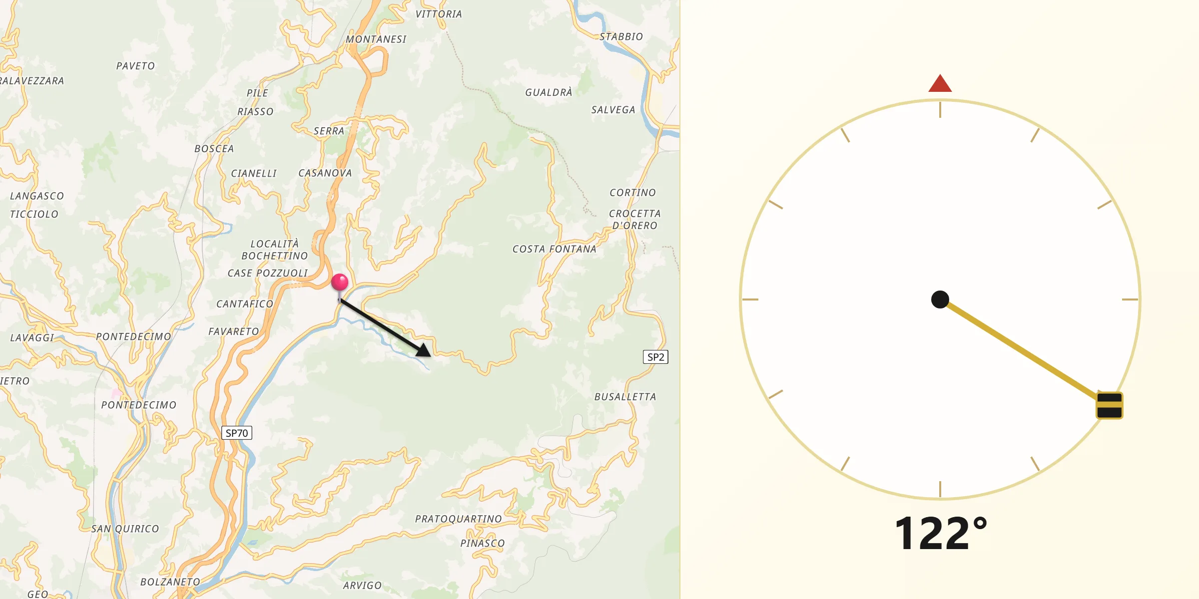 Direzione della Qibla da Serra Riccò