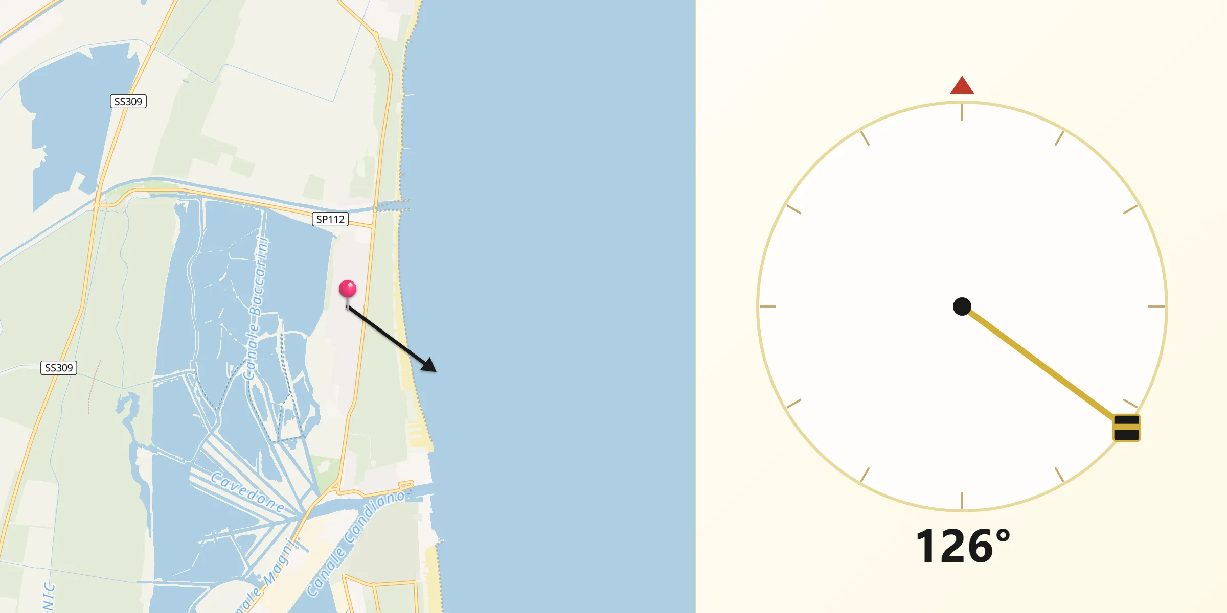Direzione della Qibla da Marina Romea