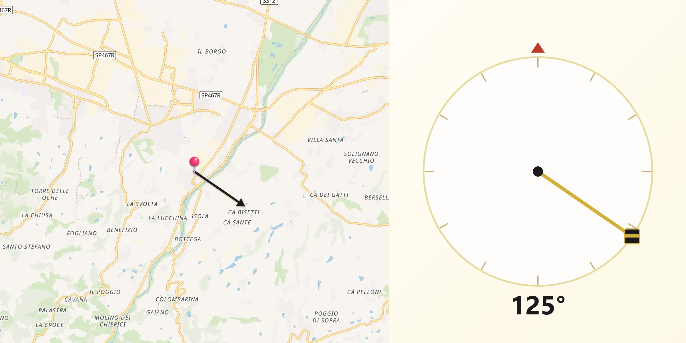 Direzione della Qibla da Gorzano