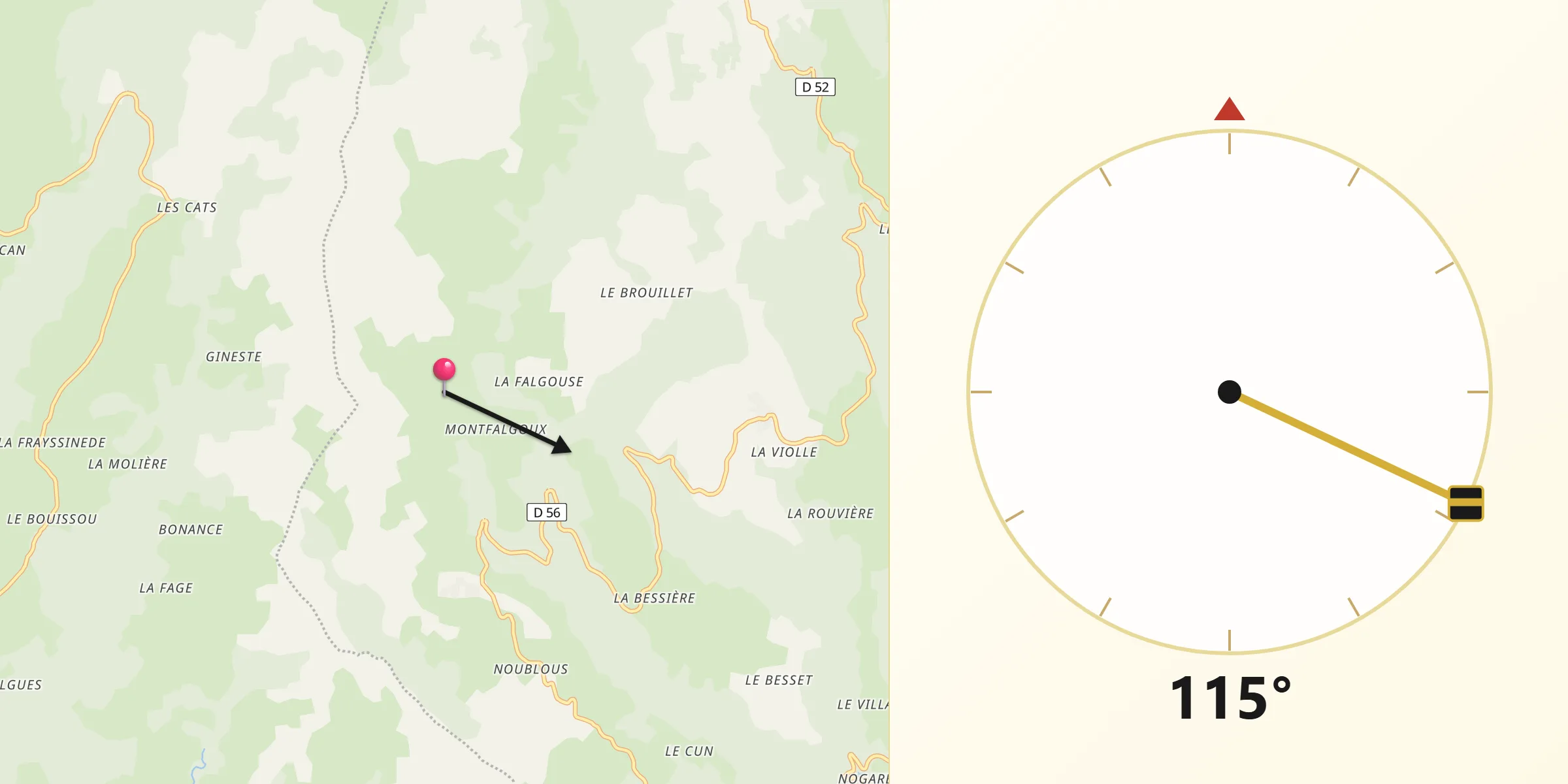 Direction vers la Qibla depuis Les Hermaux
