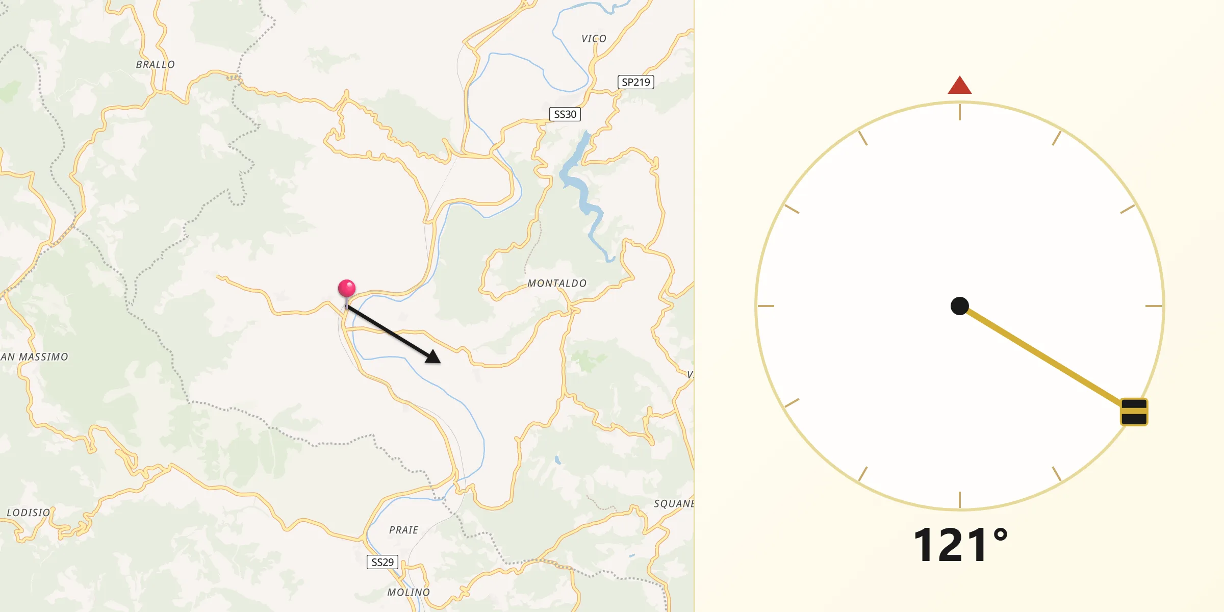 Direzione della Qibla da Merana