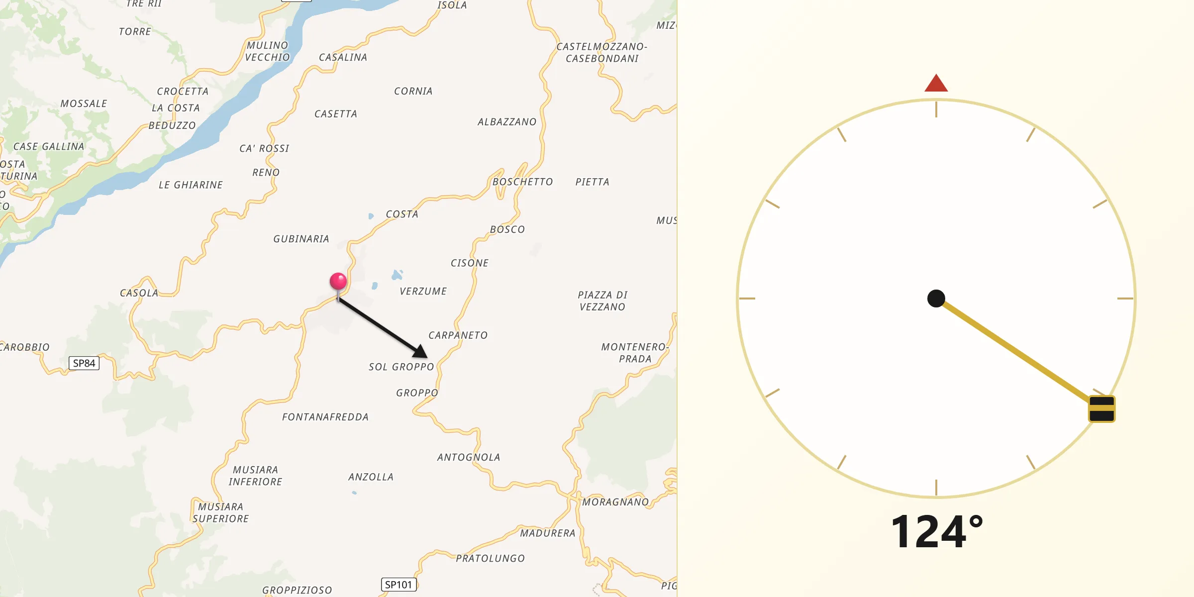 Direzione della Qibla da Tizzano Val Parma