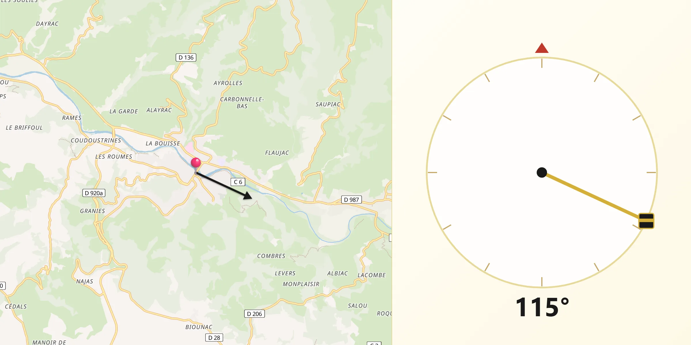 Direction vers la Qibla depuis Espalion