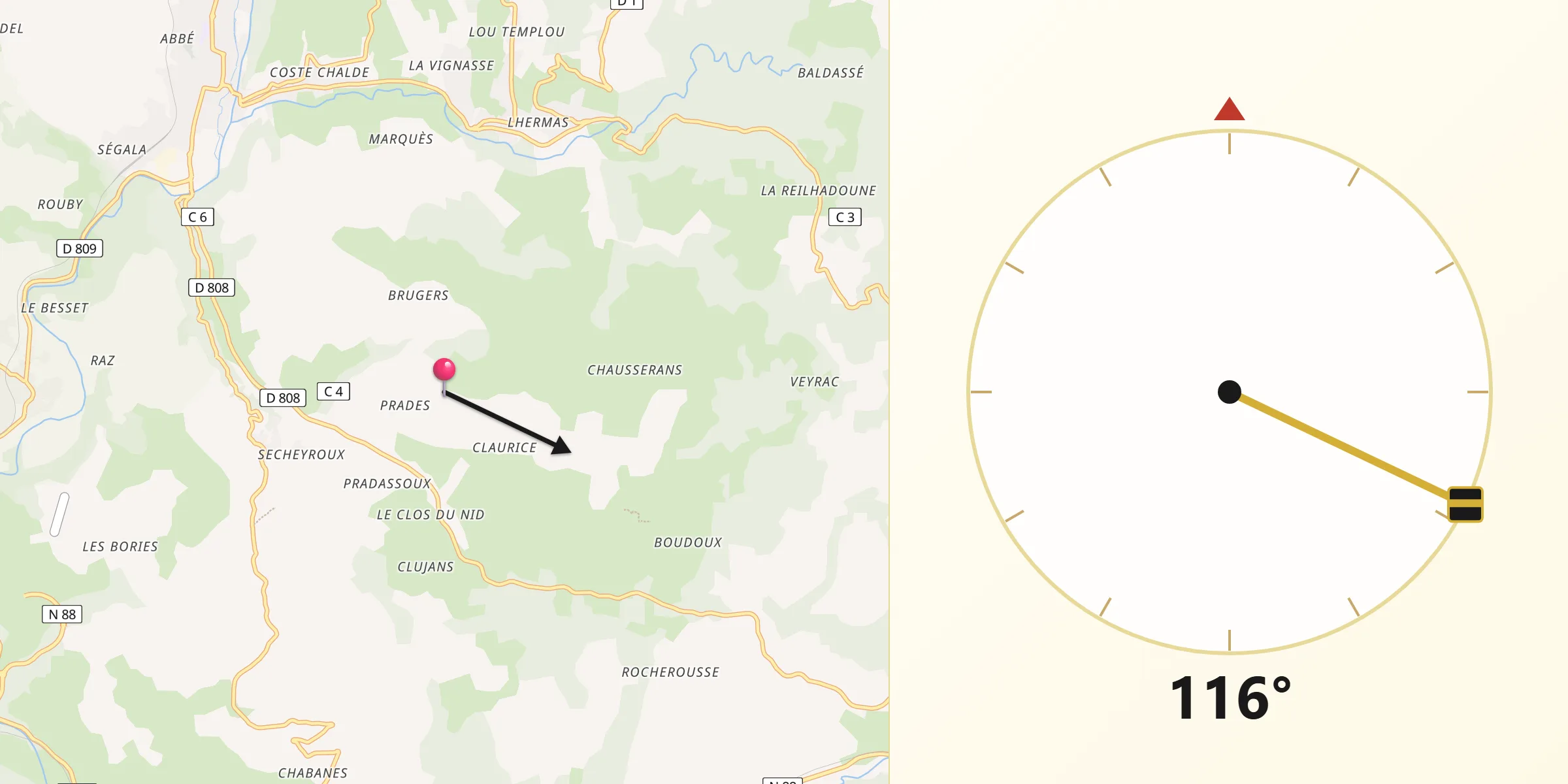 Direction vers la Qibla depuis Barjac