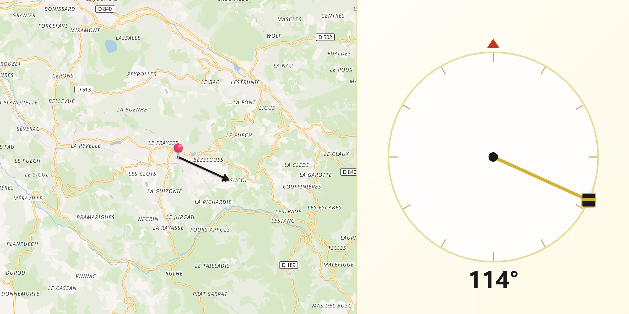 Direction vers la Qibla depuis Cransac