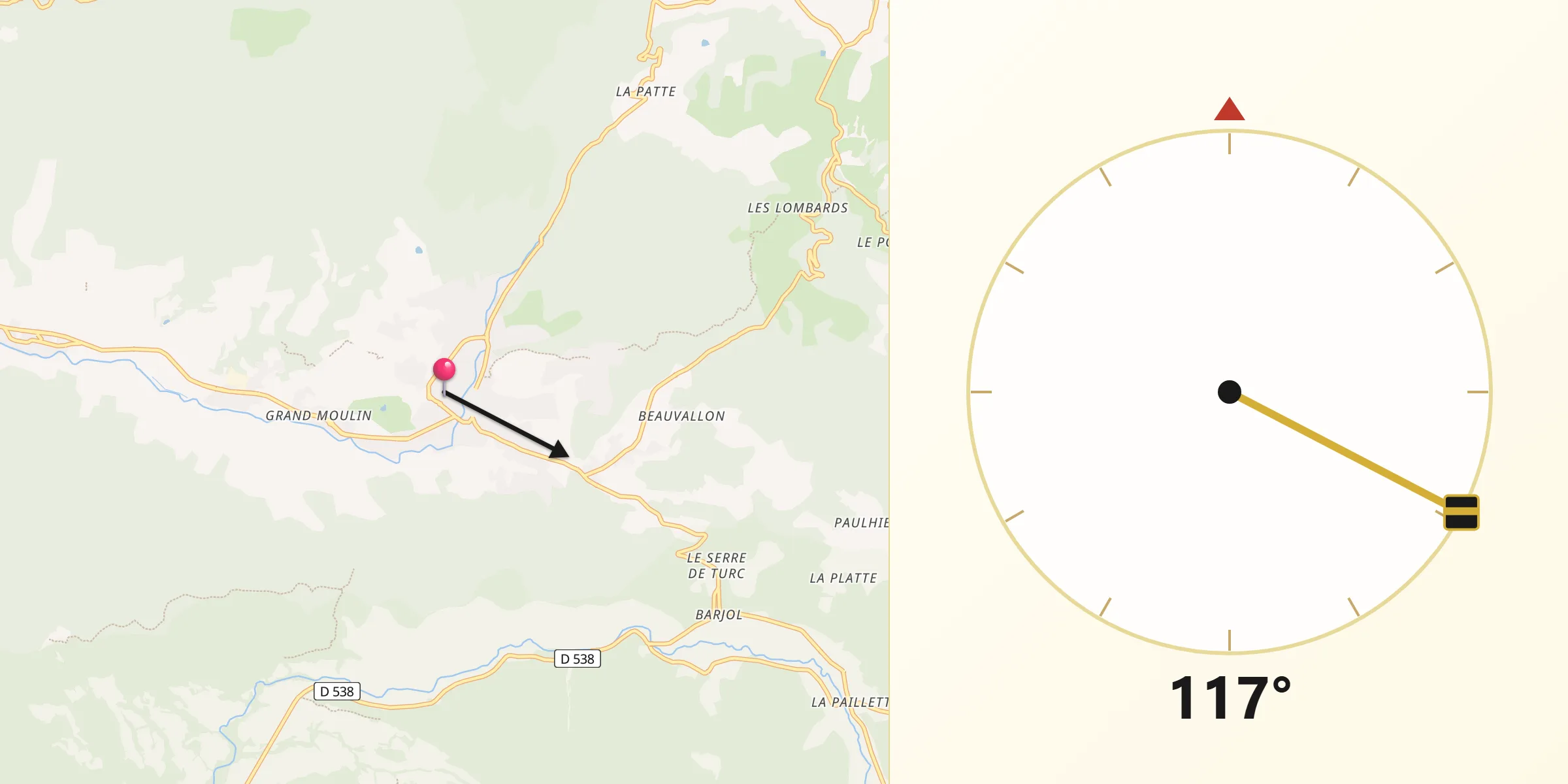 Direction vers la Qibla depuis Dieulefit