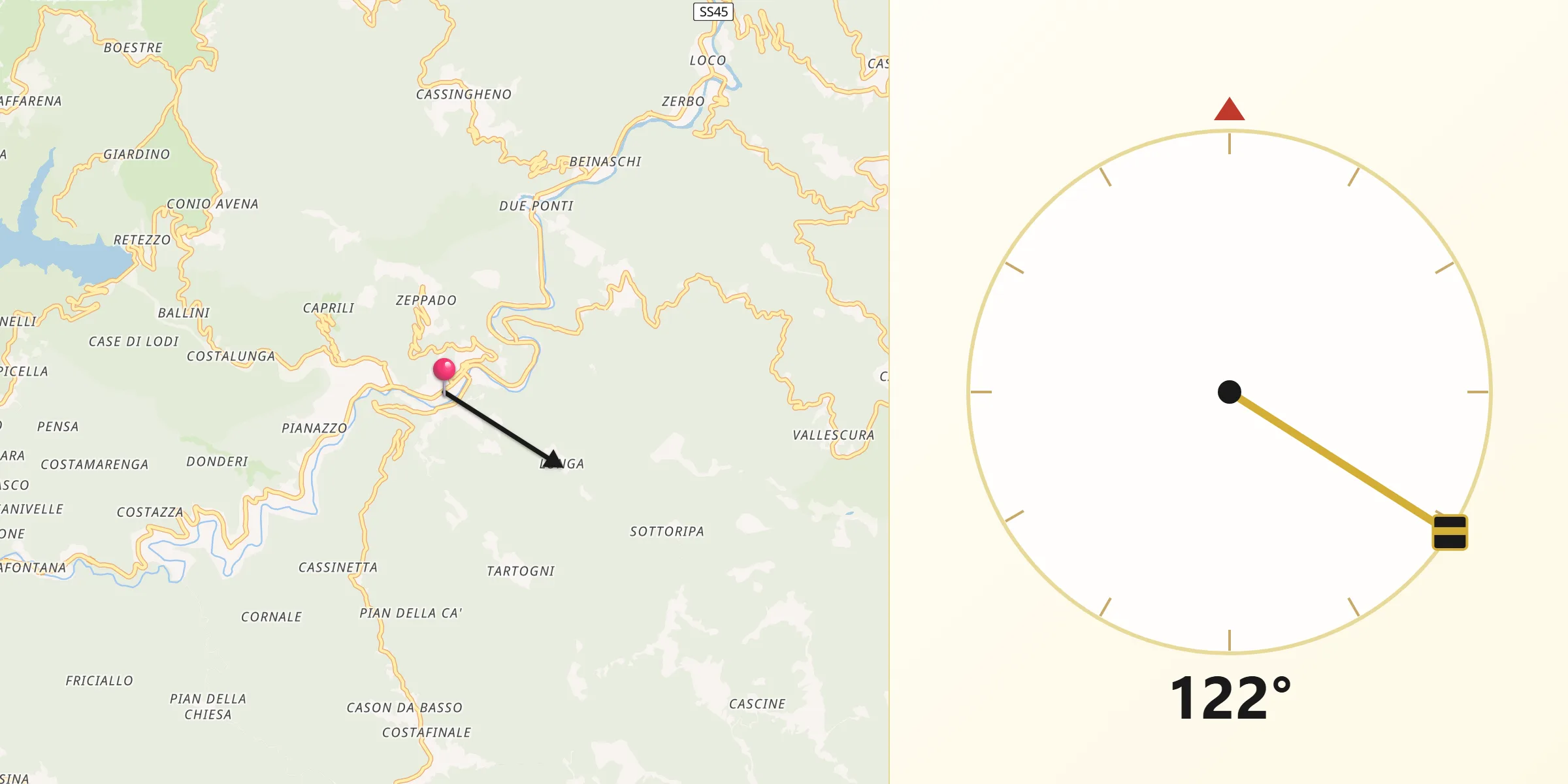 Direzione della Qibla da Montebruno