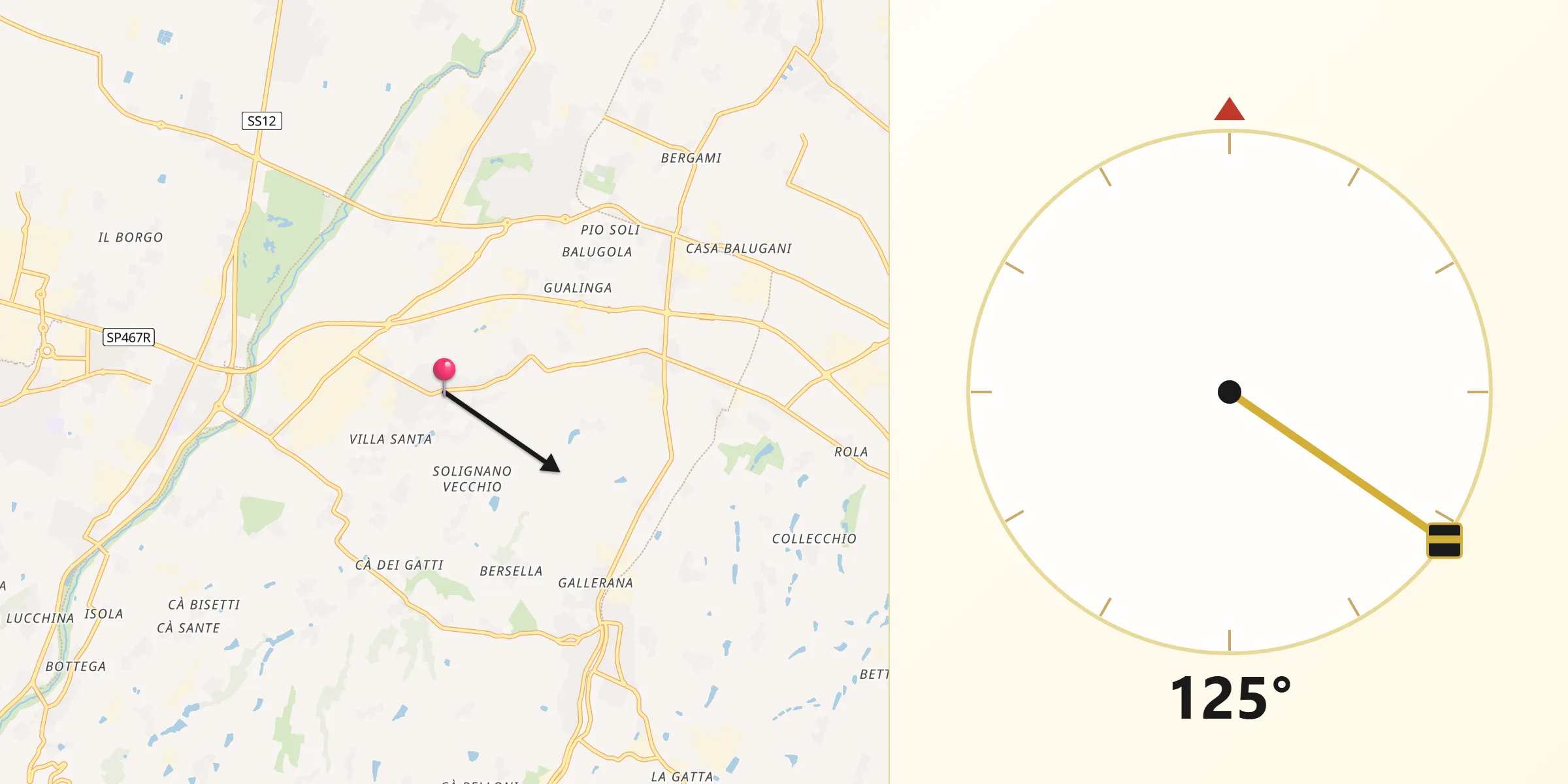 Direzione della Qibla da Solignano Nuovo