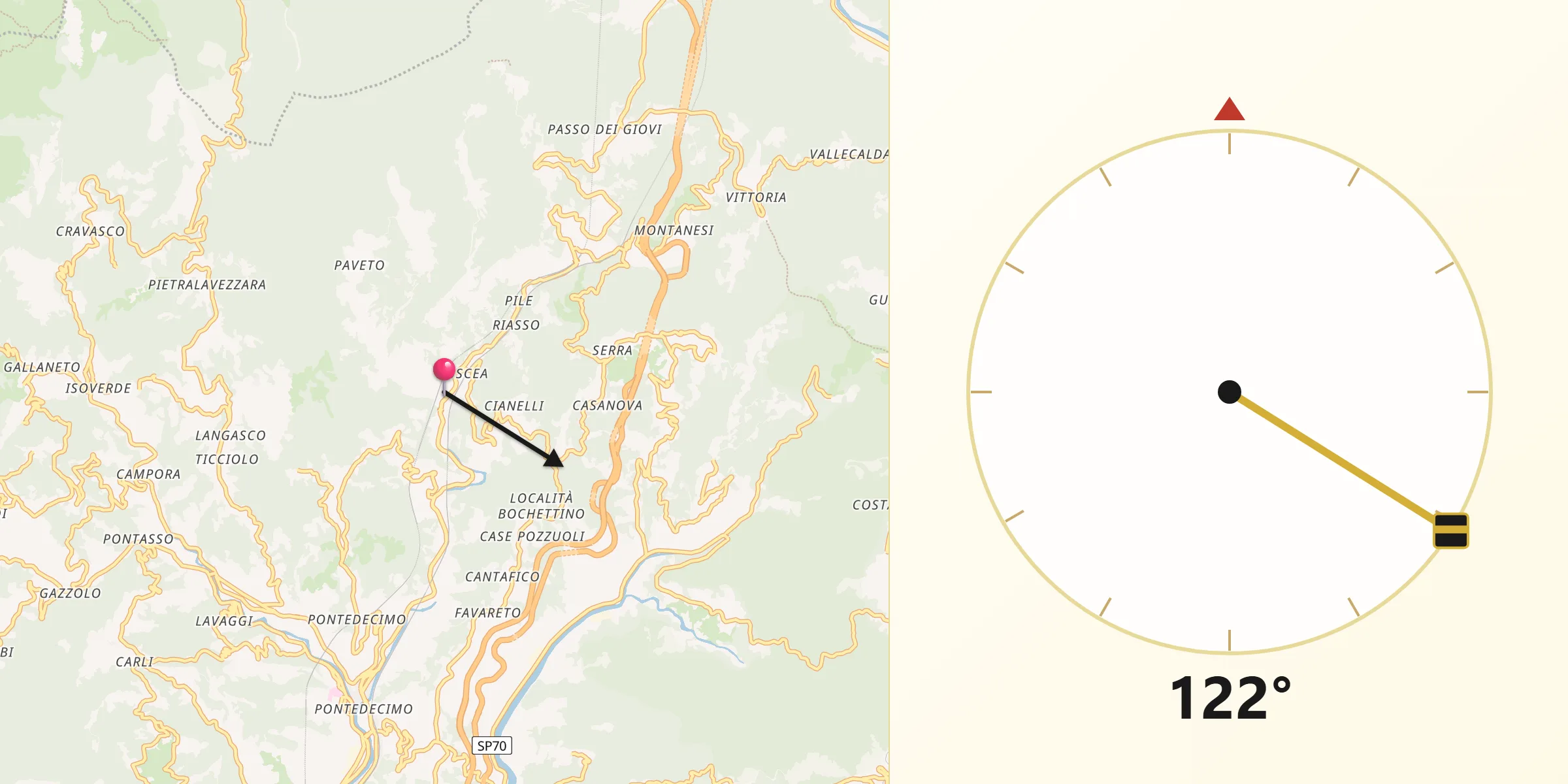 Direzione della Qibla da Mignanego